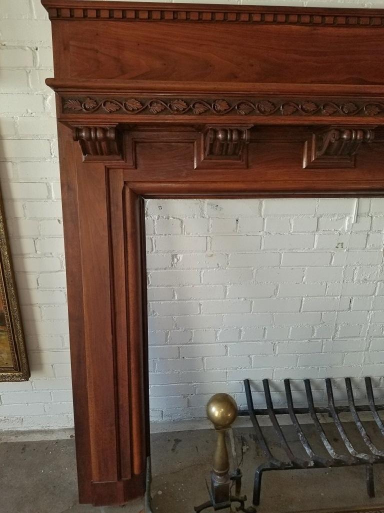 Monumental 1920s Solid Walnut Carved Fire Surround 2