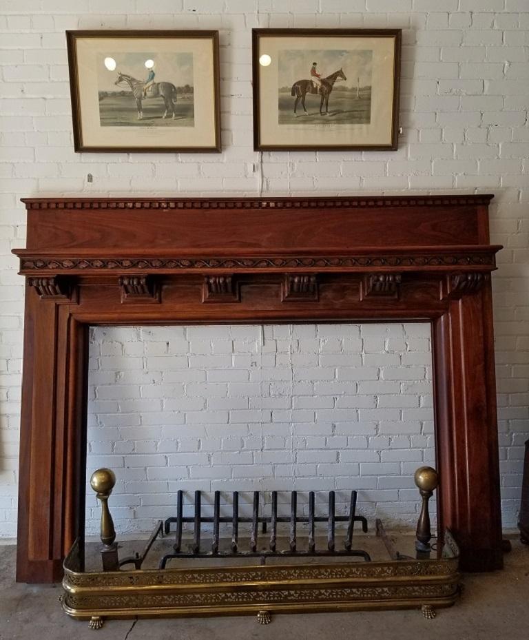 Presenting a stunning, high quality and extremely rare early 20th century (nouveau/deco era) monumental 1920s solid walnut carved fire surround, from circa 1925-1930.

The fire surround is made of solid walnut with a gorgeous natural patina, with an