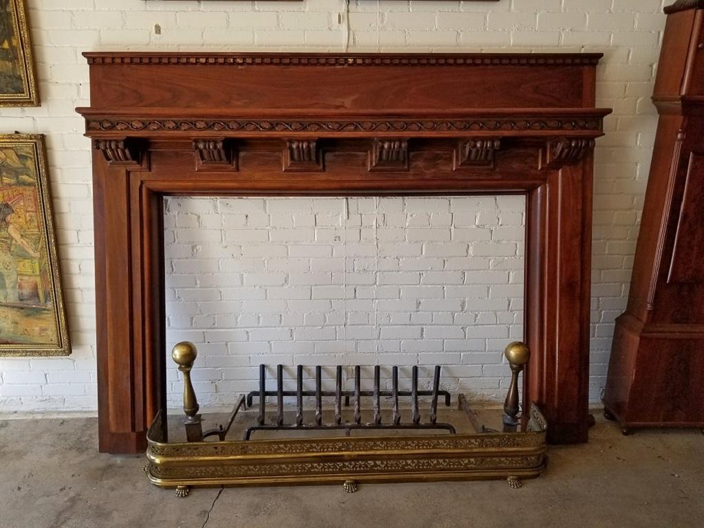 Monumental 1920s Solid Walnut Carved Fire Surround In Good Condition In Dallas, TX