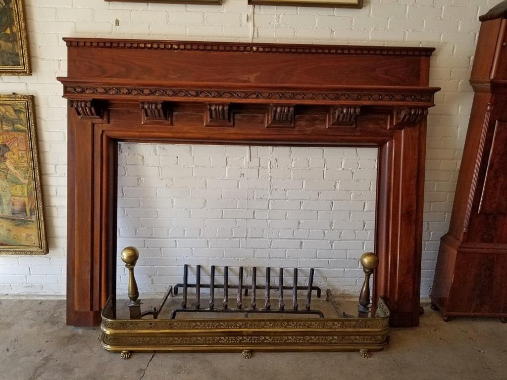 20th Century Monumental 1920s Solid Walnut Carved Fire Surround