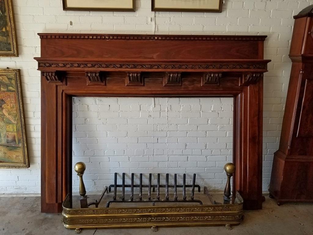 Iron Monumental 1920s Solid Walnut Carved Fire Surround