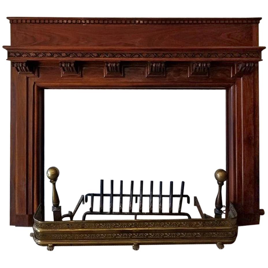 Monumental 1920s Solid Walnut Carved Fire Surround