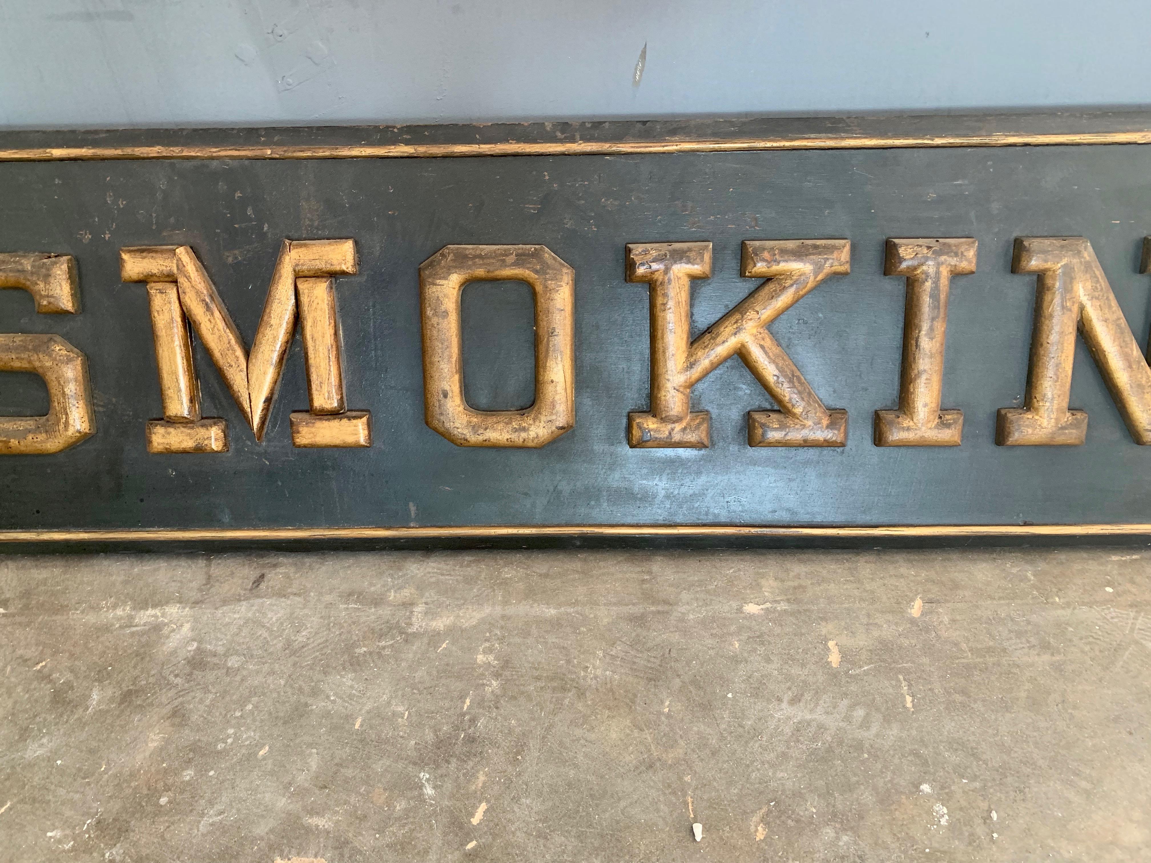 American Monumental 1930s Wood No Smoking Sign from New York City For Sale