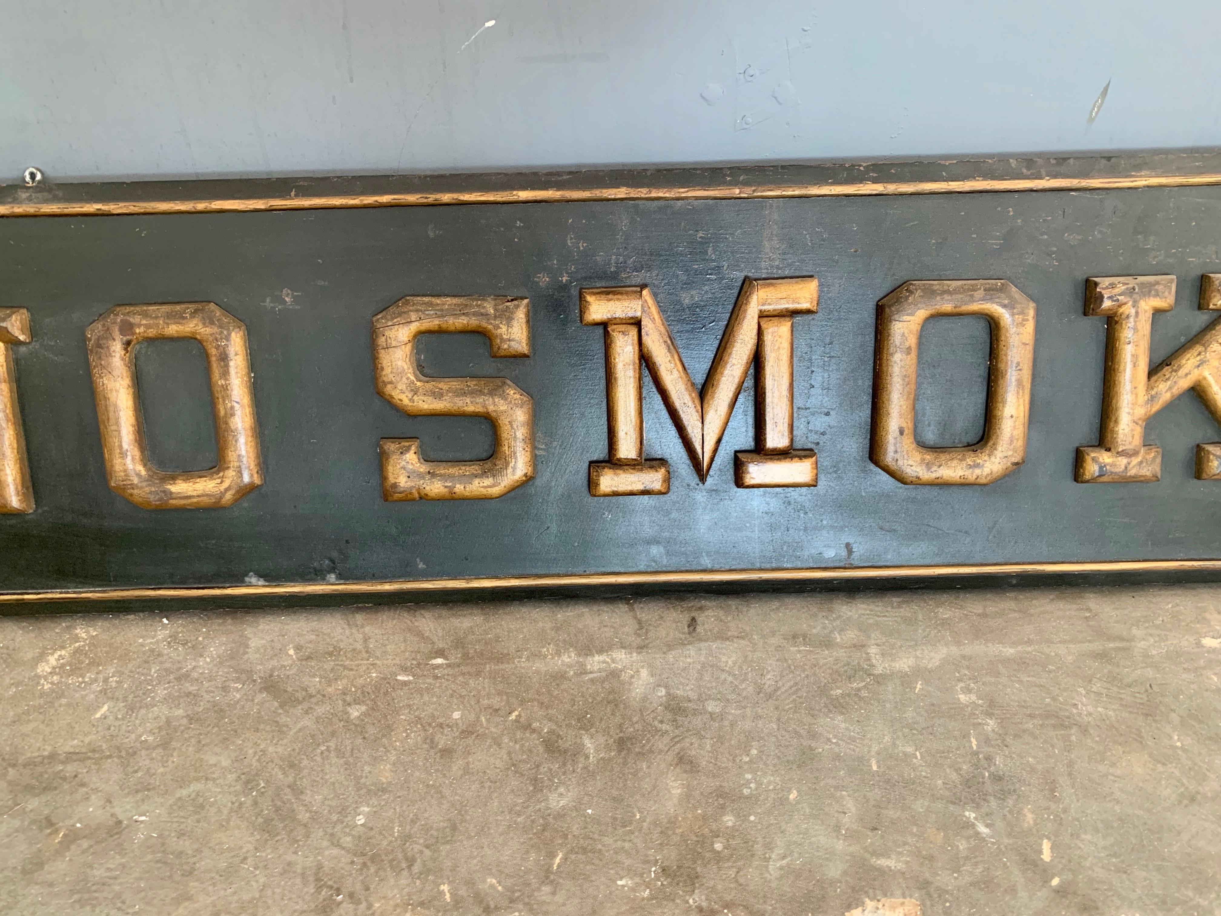 Hand-Carved Monumental 1930s Wood No Smoking Sign from New York City For Sale