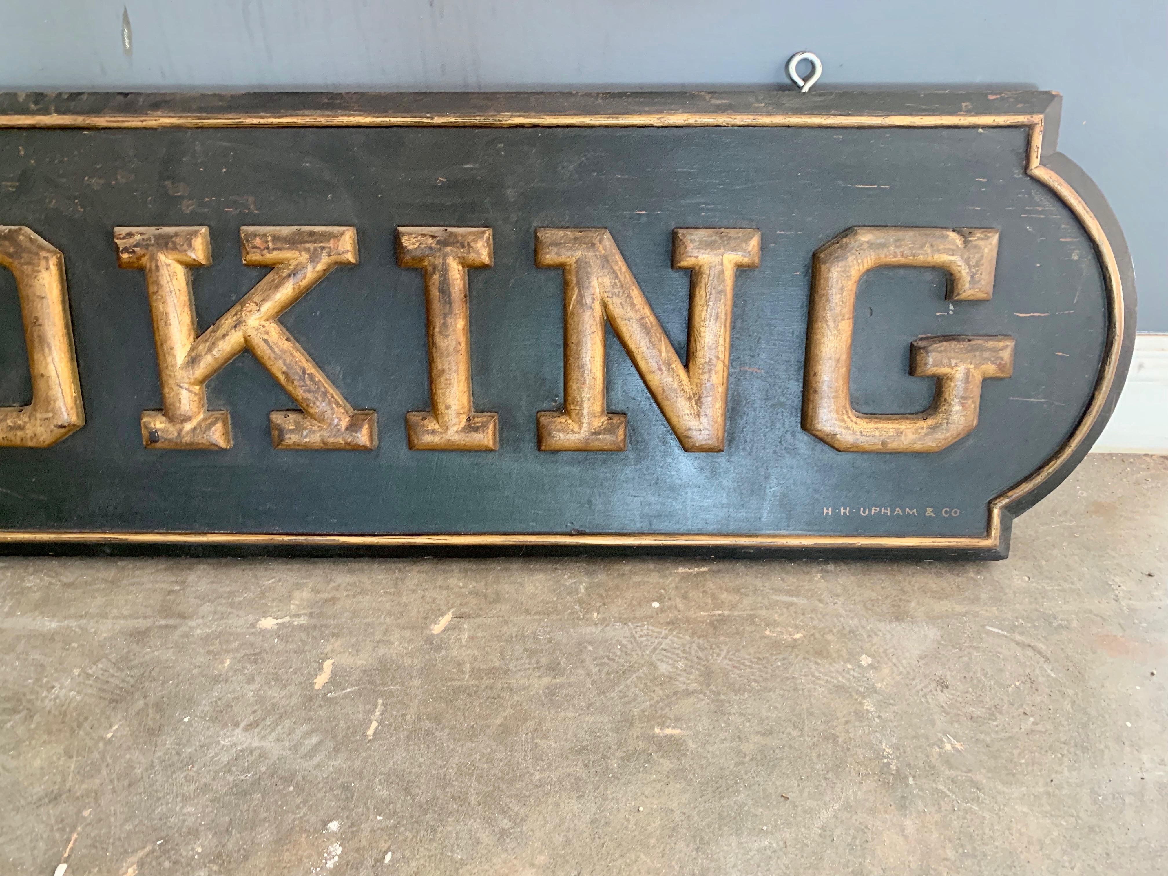 Monumental 1930s Wood No Smoking Sign from New York City In Good Condition For Sale In Los Angeles, CA