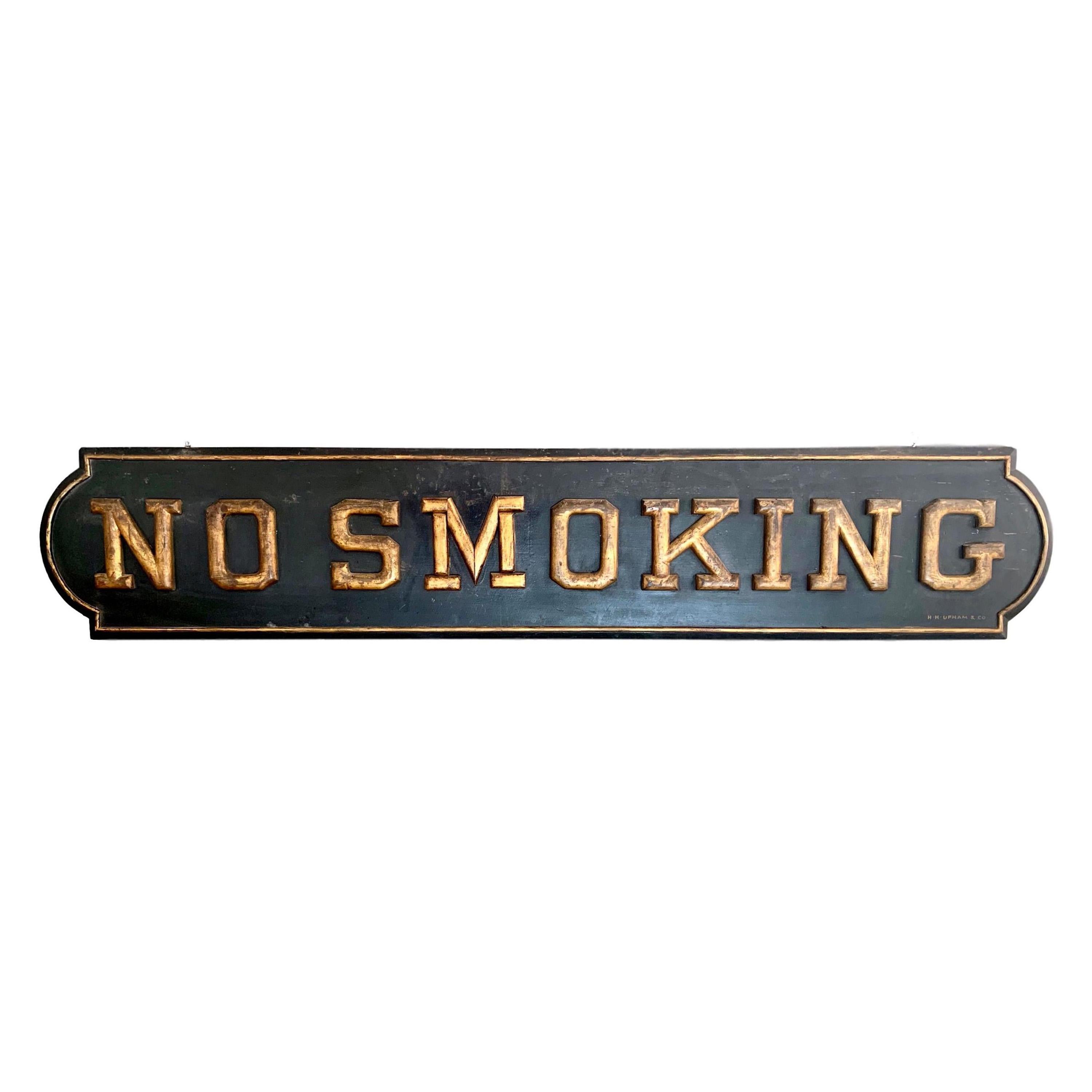 Monumental 1930s Wood No Smoking Sign from New York City For Sale