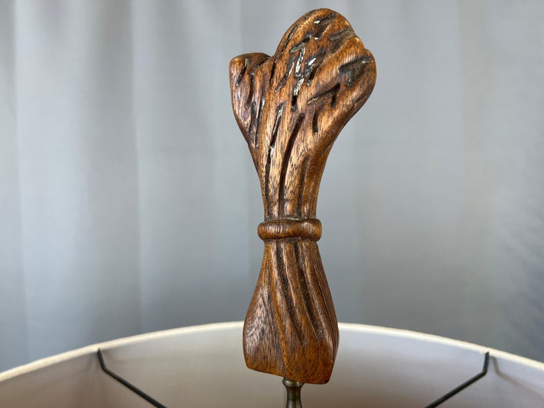 Mid-20th Century Monumental 1940s Carved Mahogany Heifetz Table Lamp of Women Harvesting Wheat For Sale
