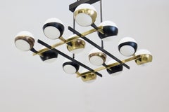 Monumental 1950s 12-Globe Glass & Metal Chandelier for Stilnovo
