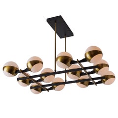 Monumental 1950s 12-Globe Glass & Metal Chandelier for Stilnovo