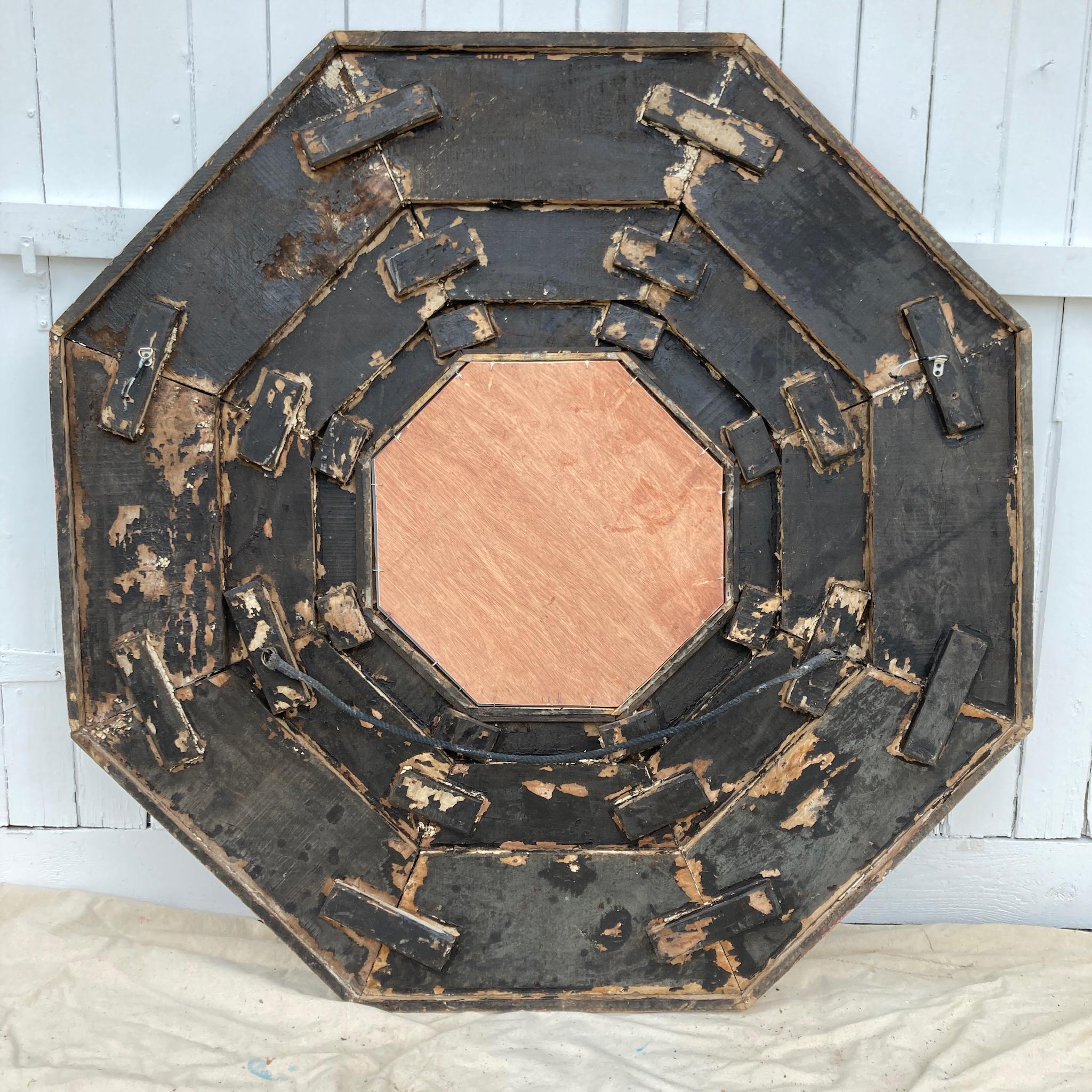 Monumental 1950's Carved Indian Octagonal Mirror For Sale 4