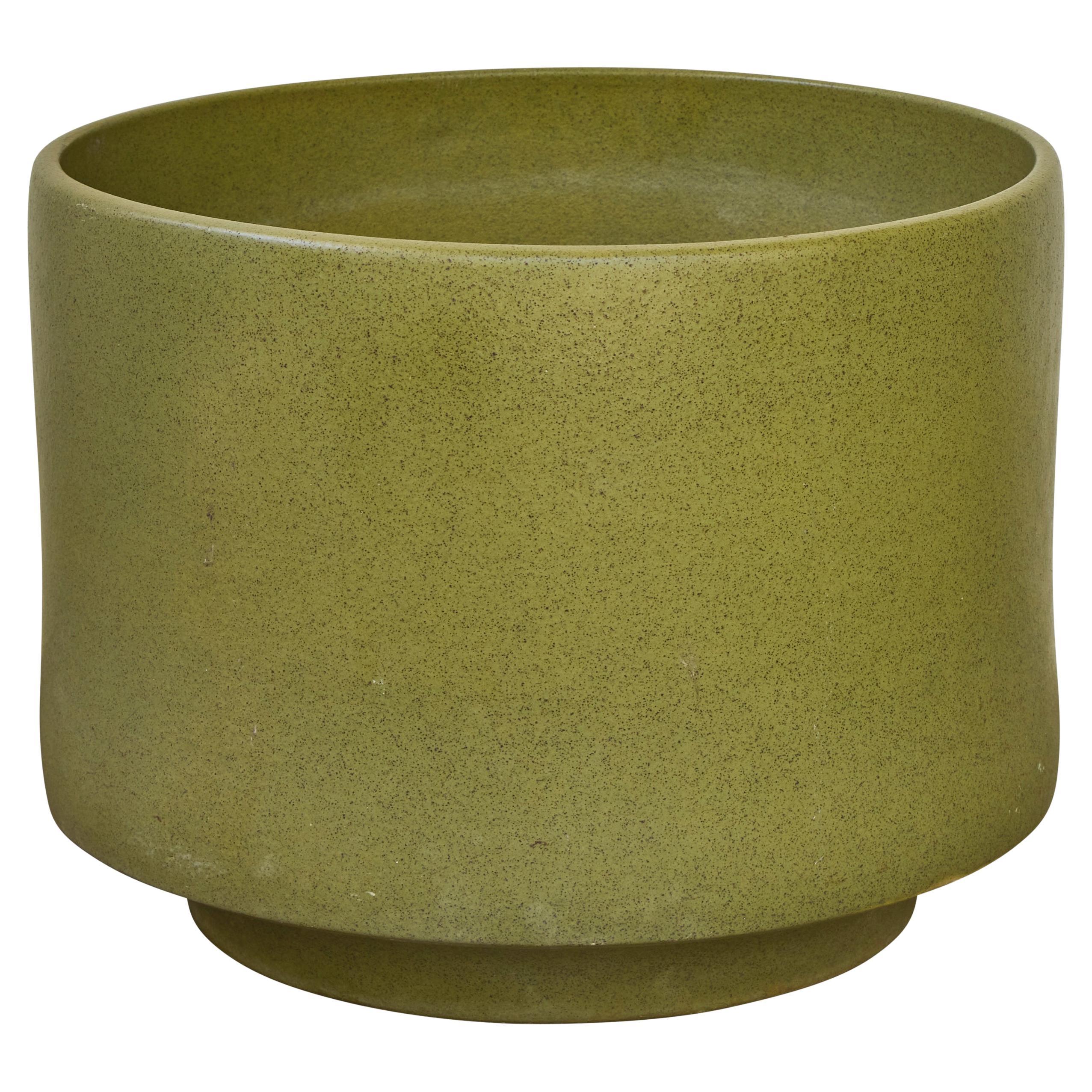Monumental 1960s Gainey Olive Green Speckle Glazed Ceramic Planter