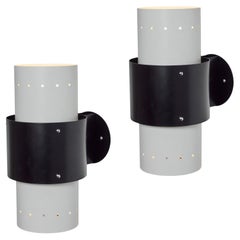 Monumental 1960s Louis Kalff Black and White Perforated Sconces for Philips