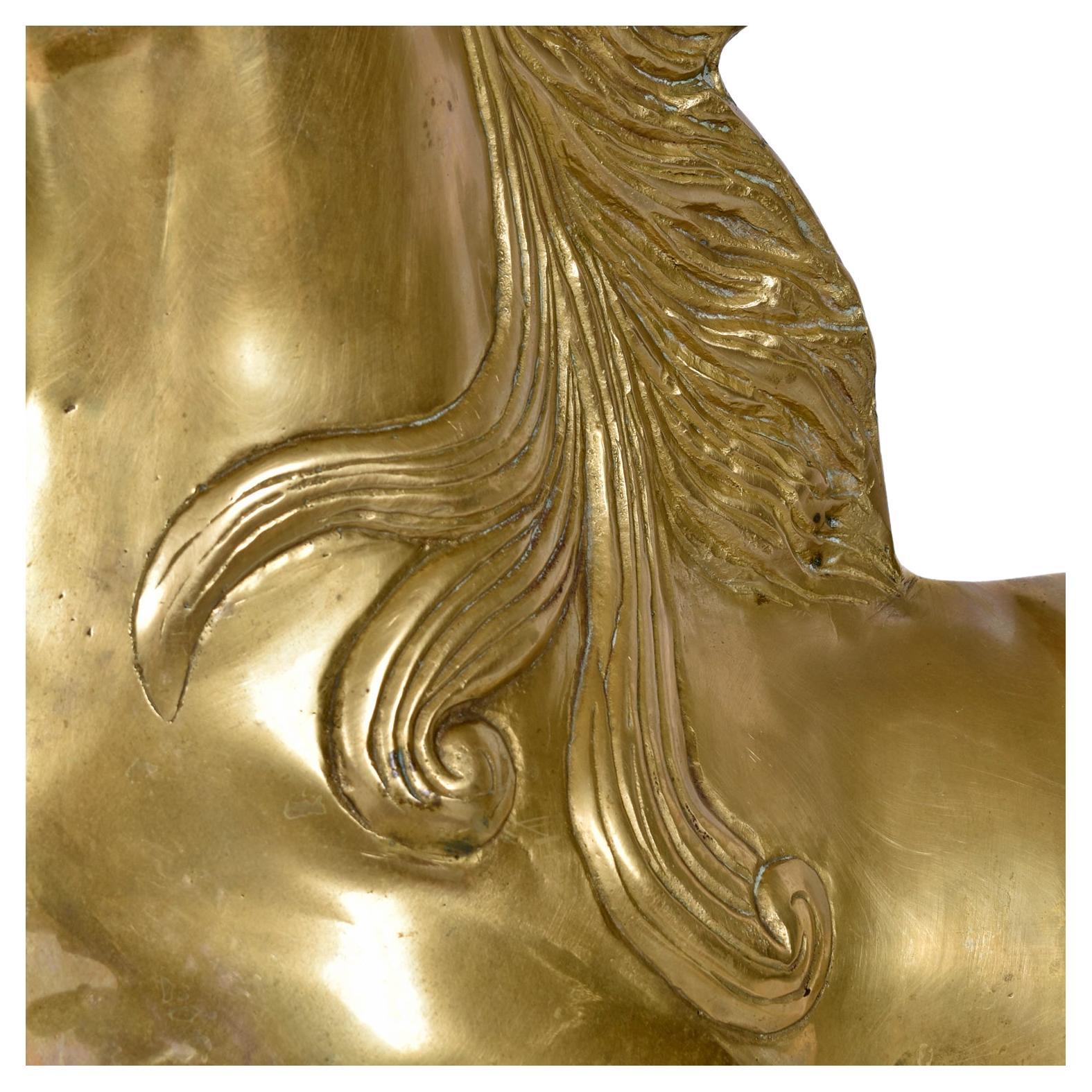 Monumental 1970s Decorative Hollywood Regency Solid Brass Unicorn Horse For Sale 7