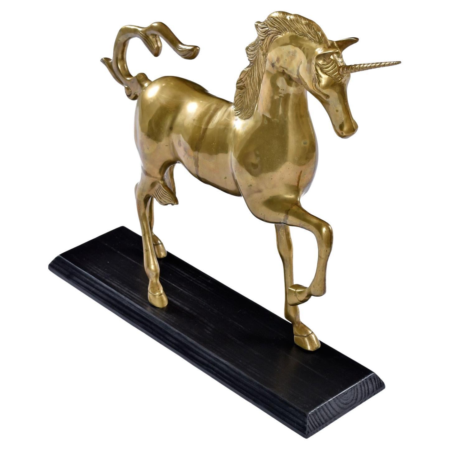 Monumental 1970s Decorative Hollywood Regency Solid Brass Unicorn Horse In Good Condition For Sale In Chattanooga, TN
