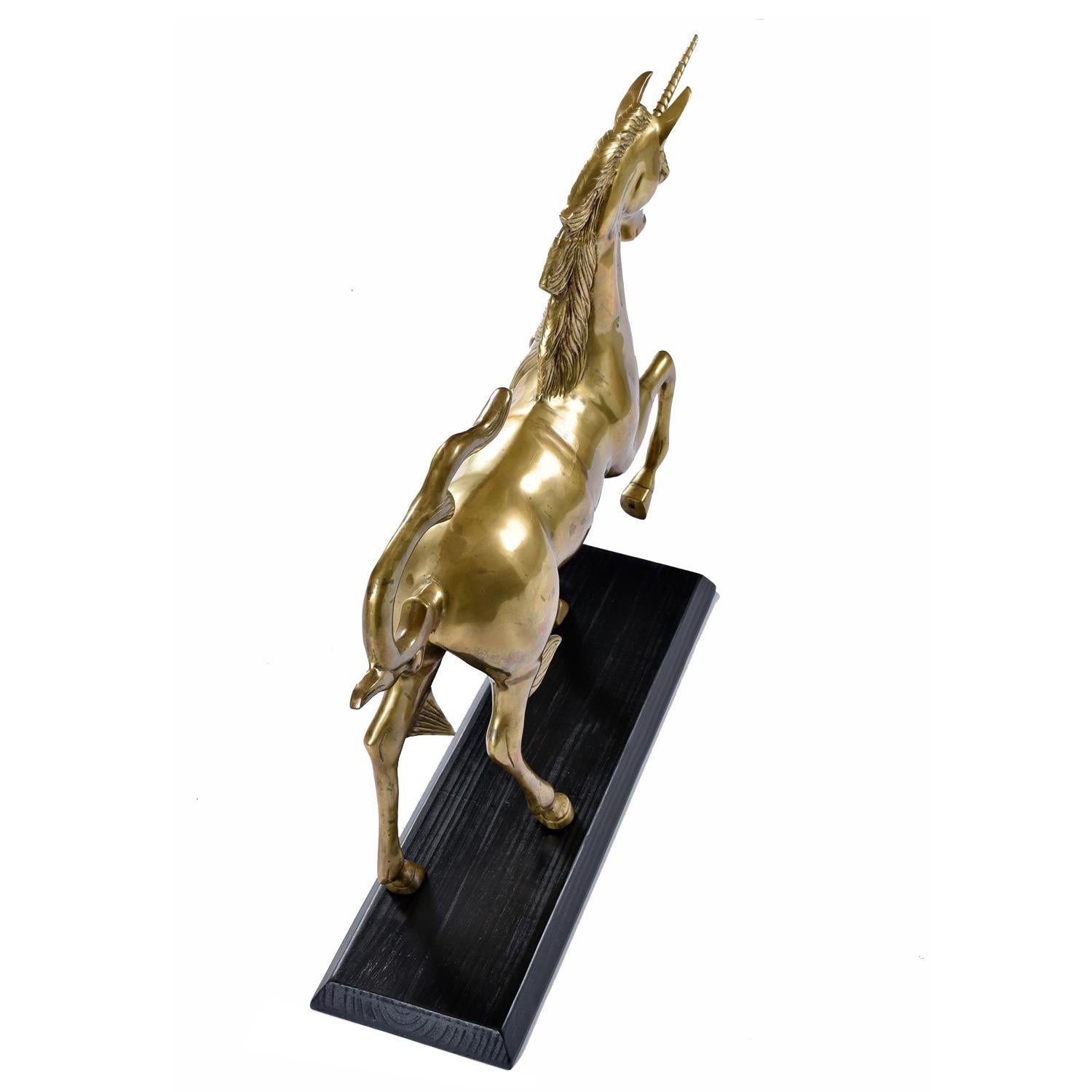 Late 20th Century Monumental 1970s Decorative Hollywood Regency Solid Brass Unicorn Horse For Sale