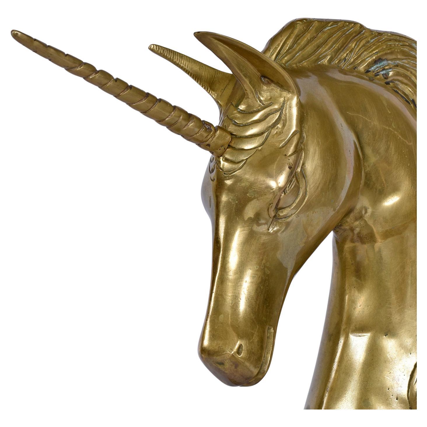 Monumental 1970s Decorative Hollywood Regency Solid Brass Unicorn Horse For Sale 3