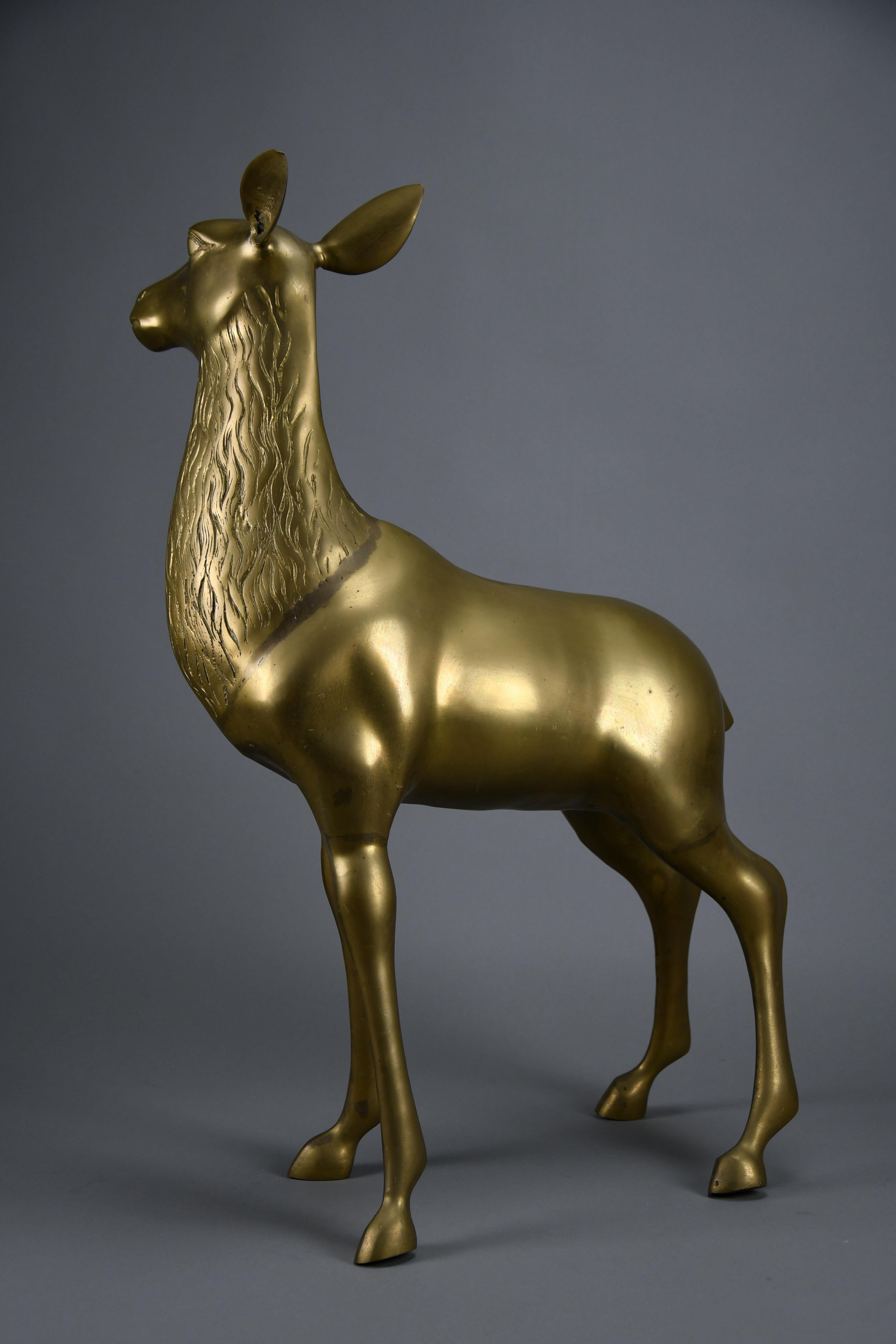 Monumental 1970's Hollywood Regency brass deer pair attributed to Maison Jansen For Sale 6