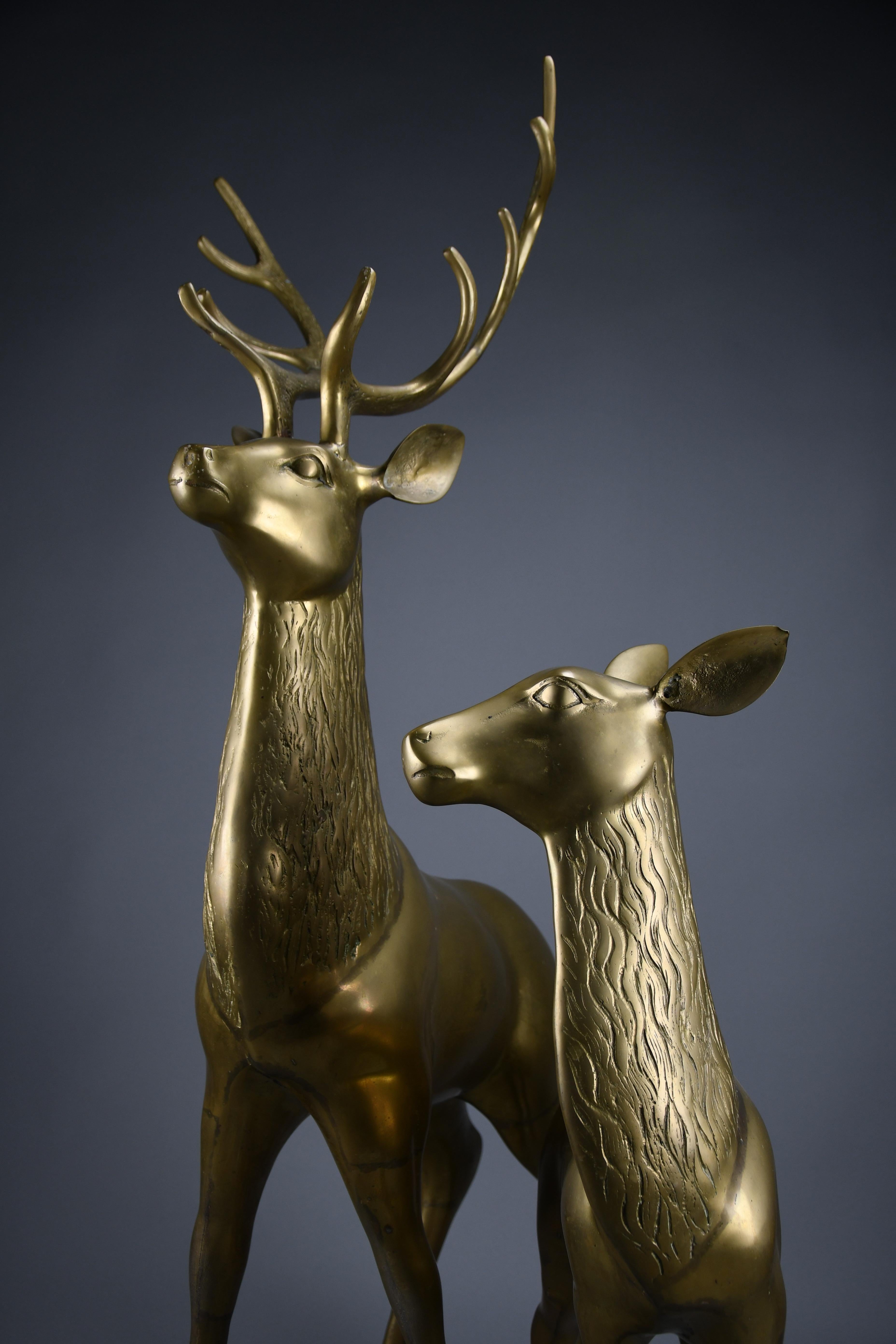 Monumental 1970's Hollywood Regency brass deer pair attributed to Maison Jansen For Sale 8