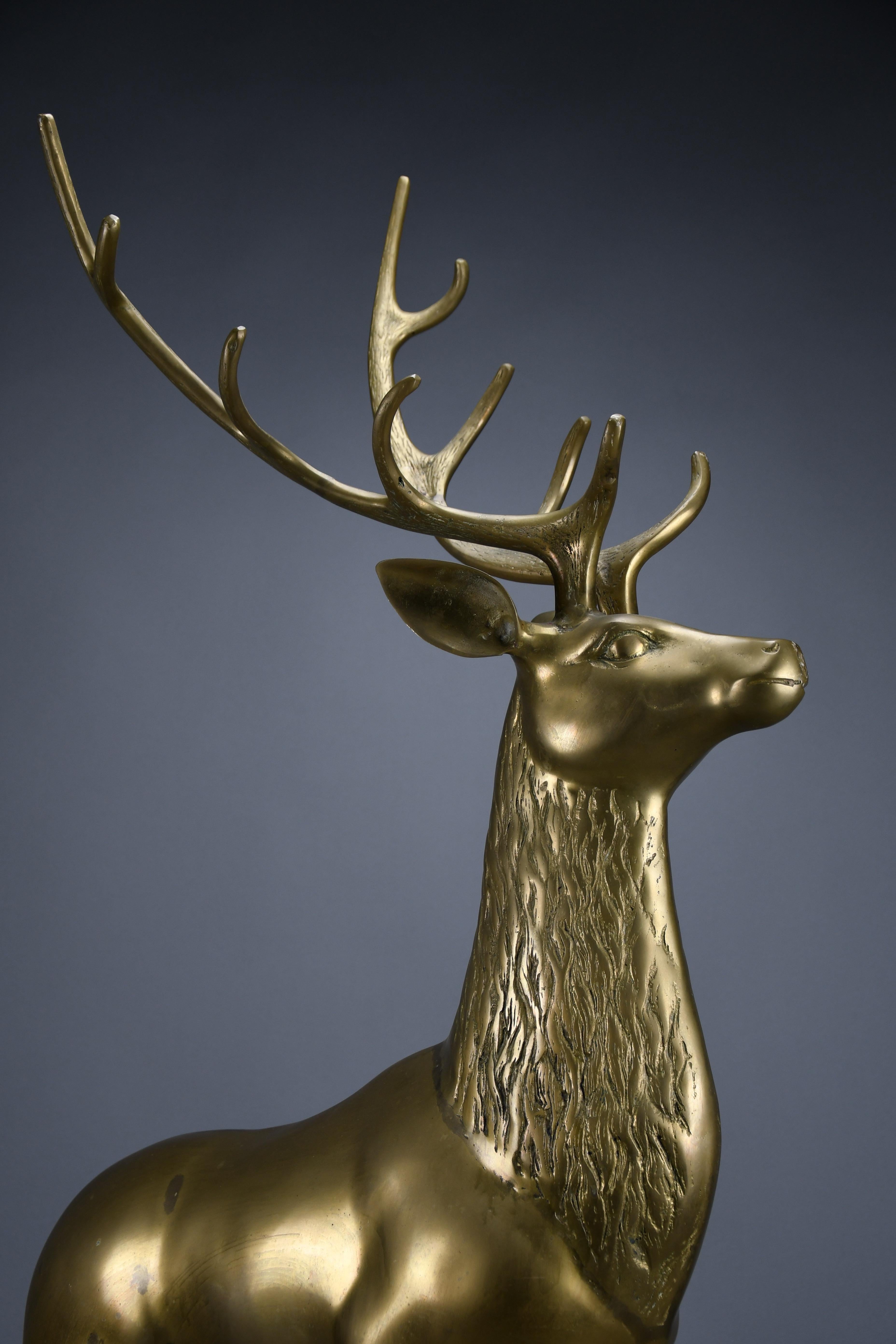 Monumental 1970's Hollywood Regency brass deer pair attributed to Maison Jansen For Sale 10