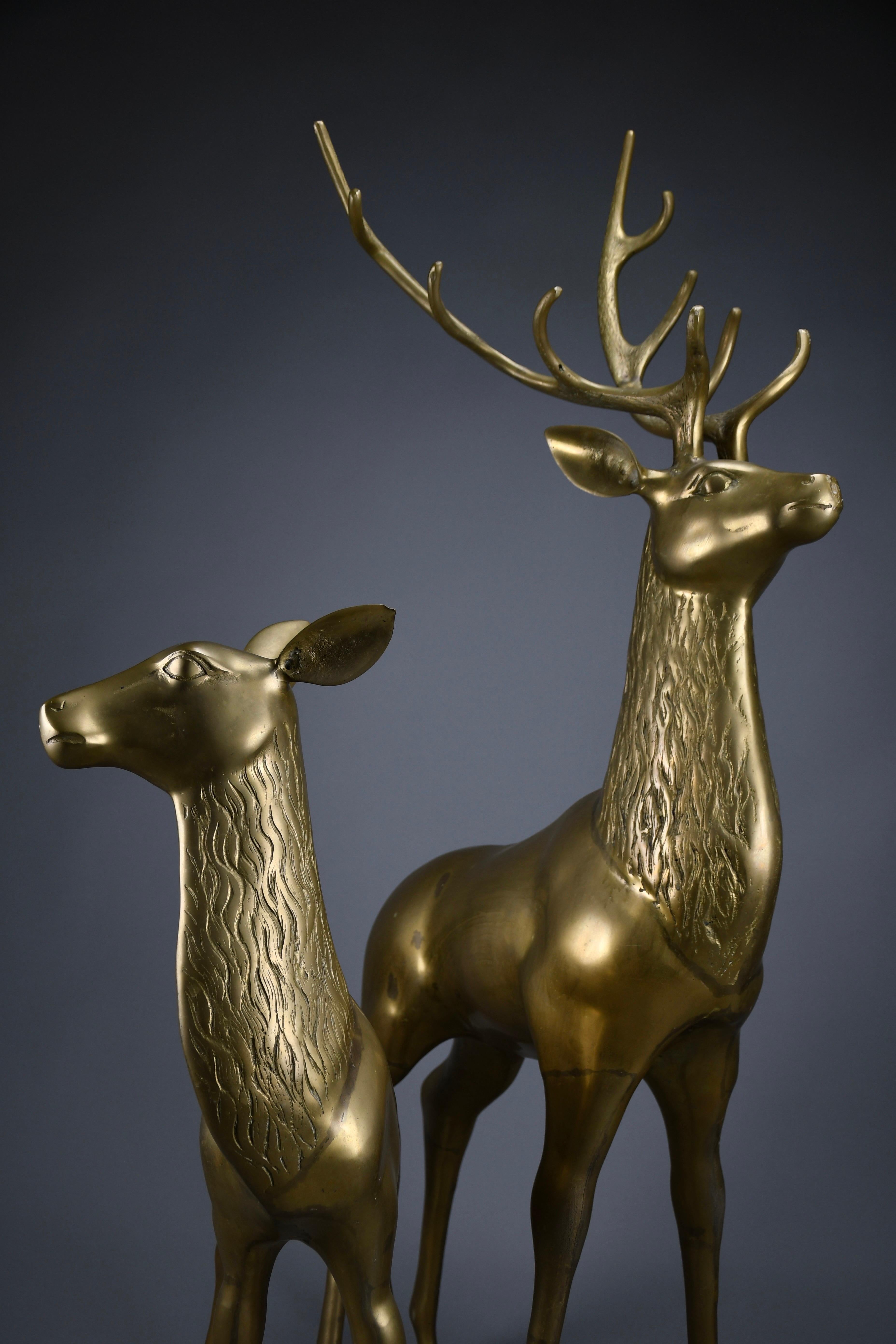Monumental 1970's Hollywood Regency brass deer pair attributed to Maison Jansen For Sale 12