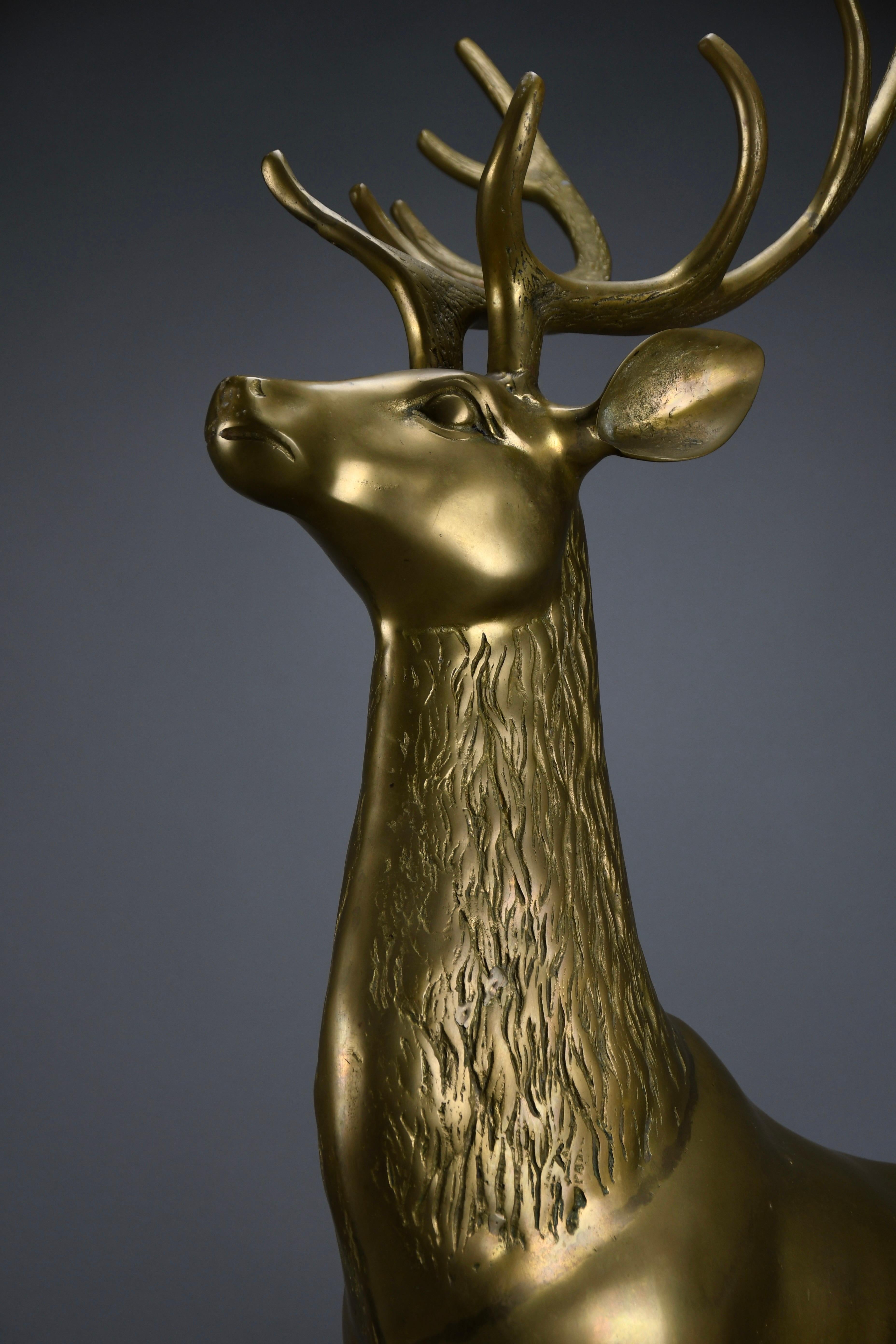 Monumental 1970's Hollywood Regency brass deer pair attributed to Maison Jansen For Sale 3