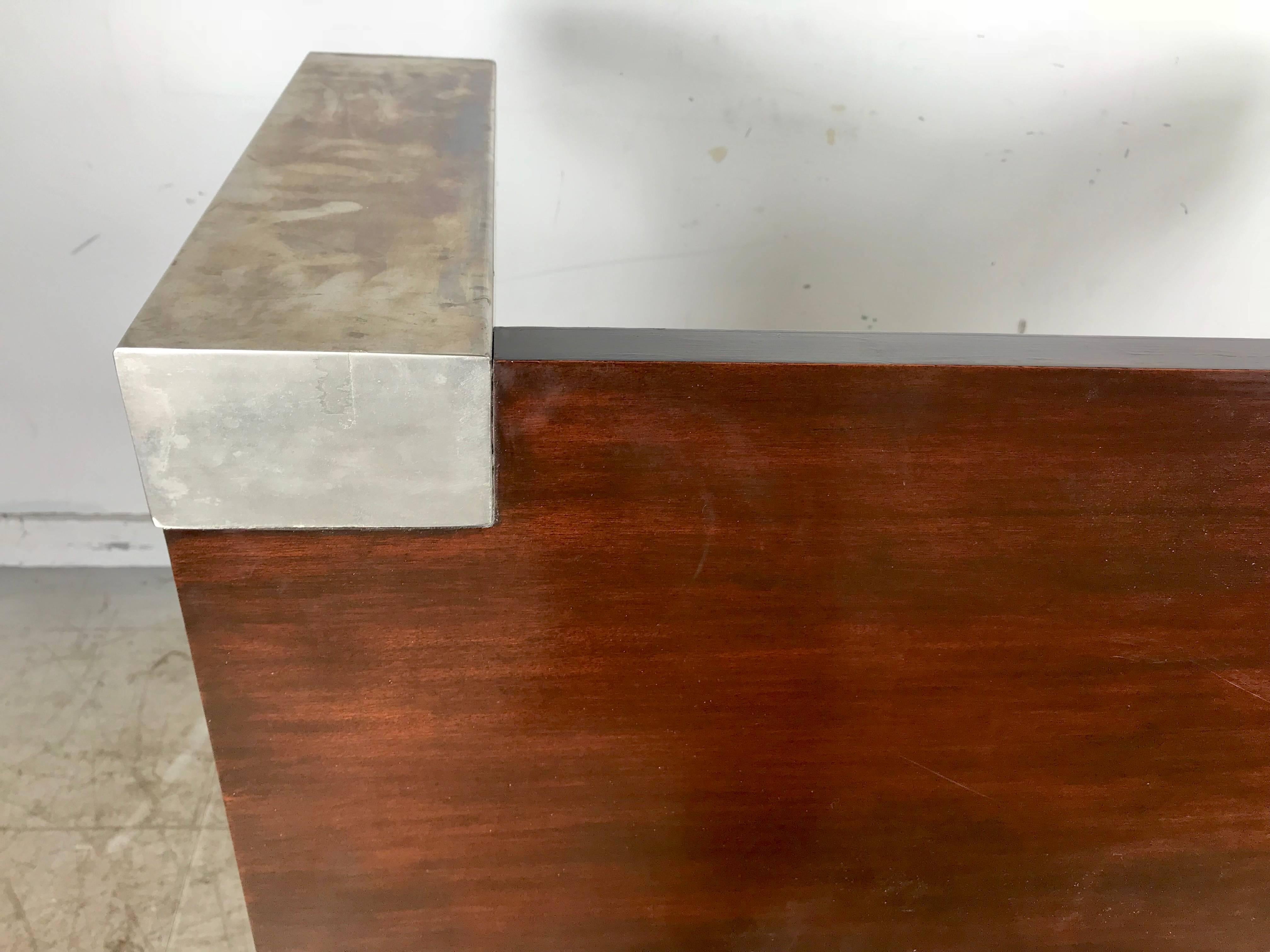 Late 20th Century Monumental 1970s Stainless Steel and Wood Coffee Table For Sale