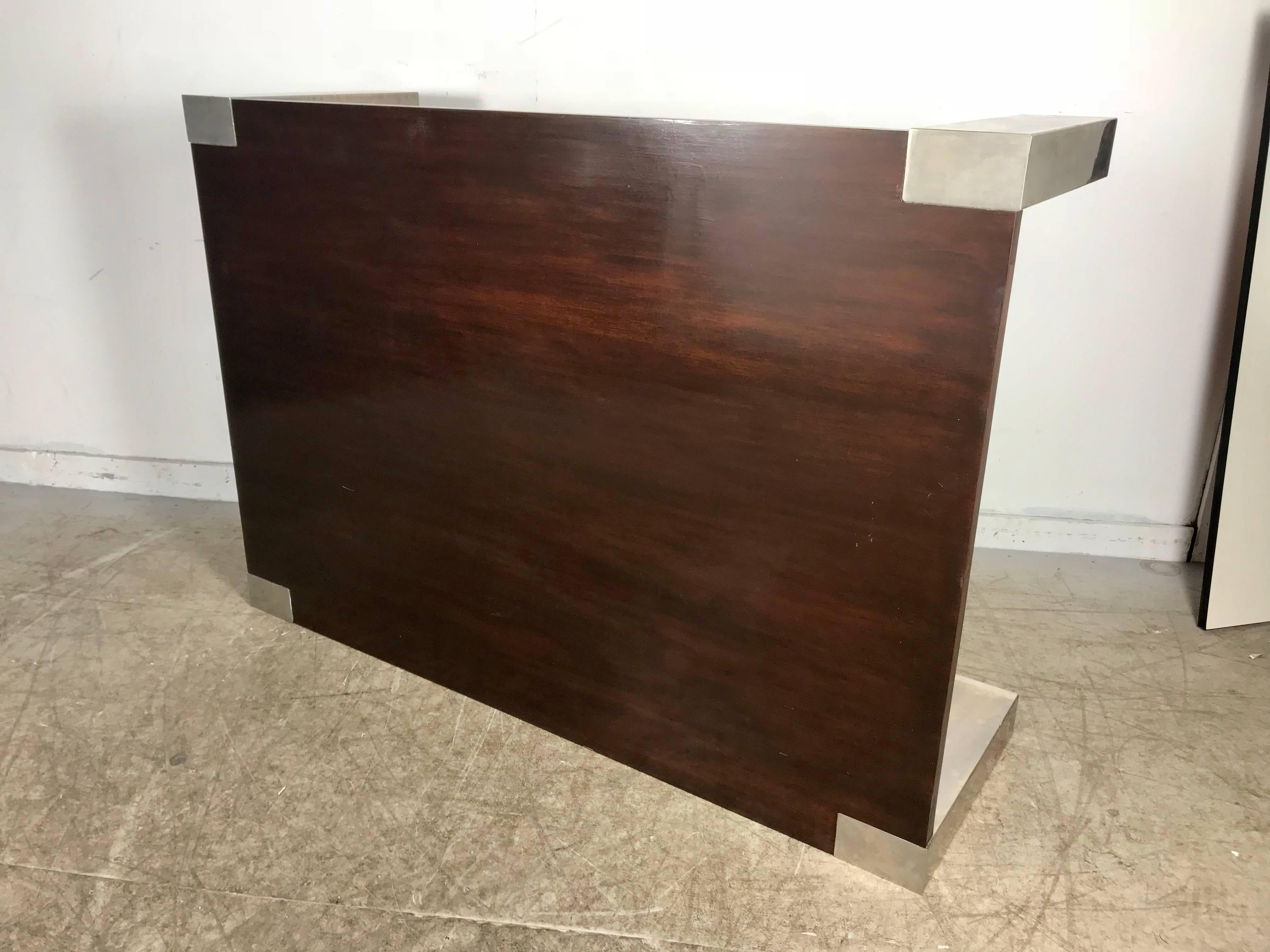 Monumental 1970s Stainless Steel and Wood Coffee Table For Sale 1