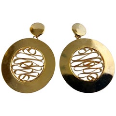 Monumental 1980's French Gold Disk/Hoop Statement Earrings 