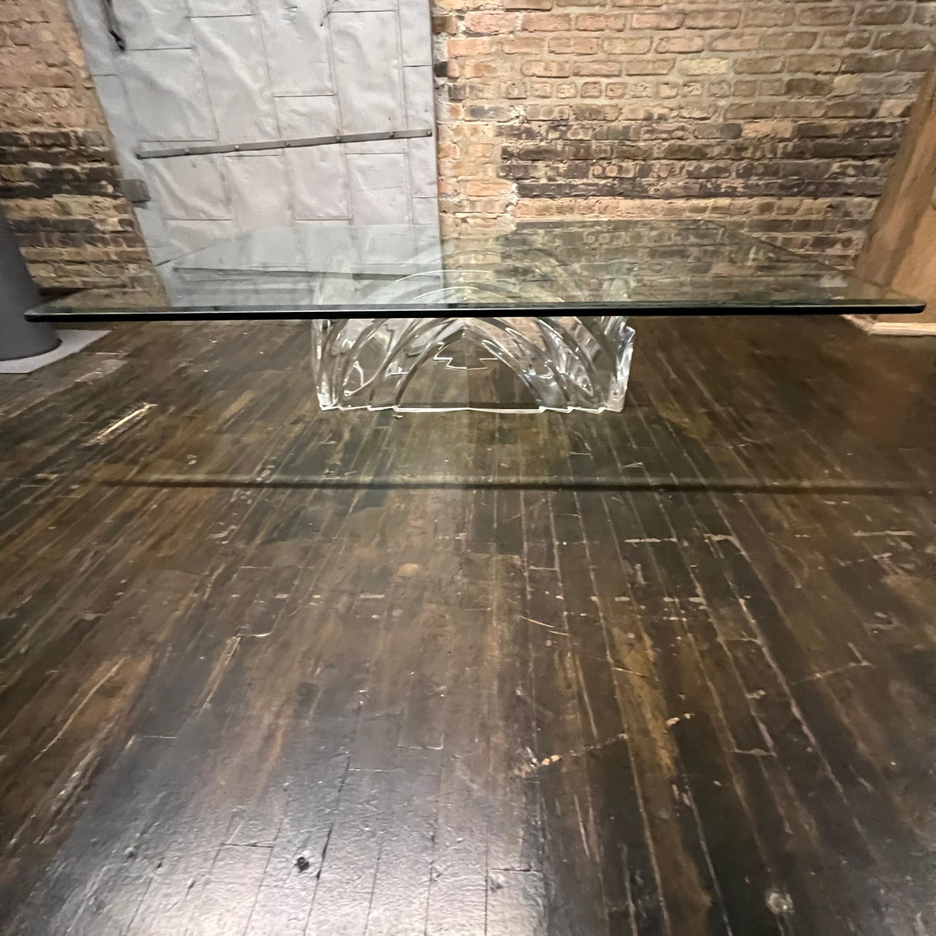 Mid-Century Modern Monumental 1980's Rectangular Lucite and Glass Coffee Table For Sale