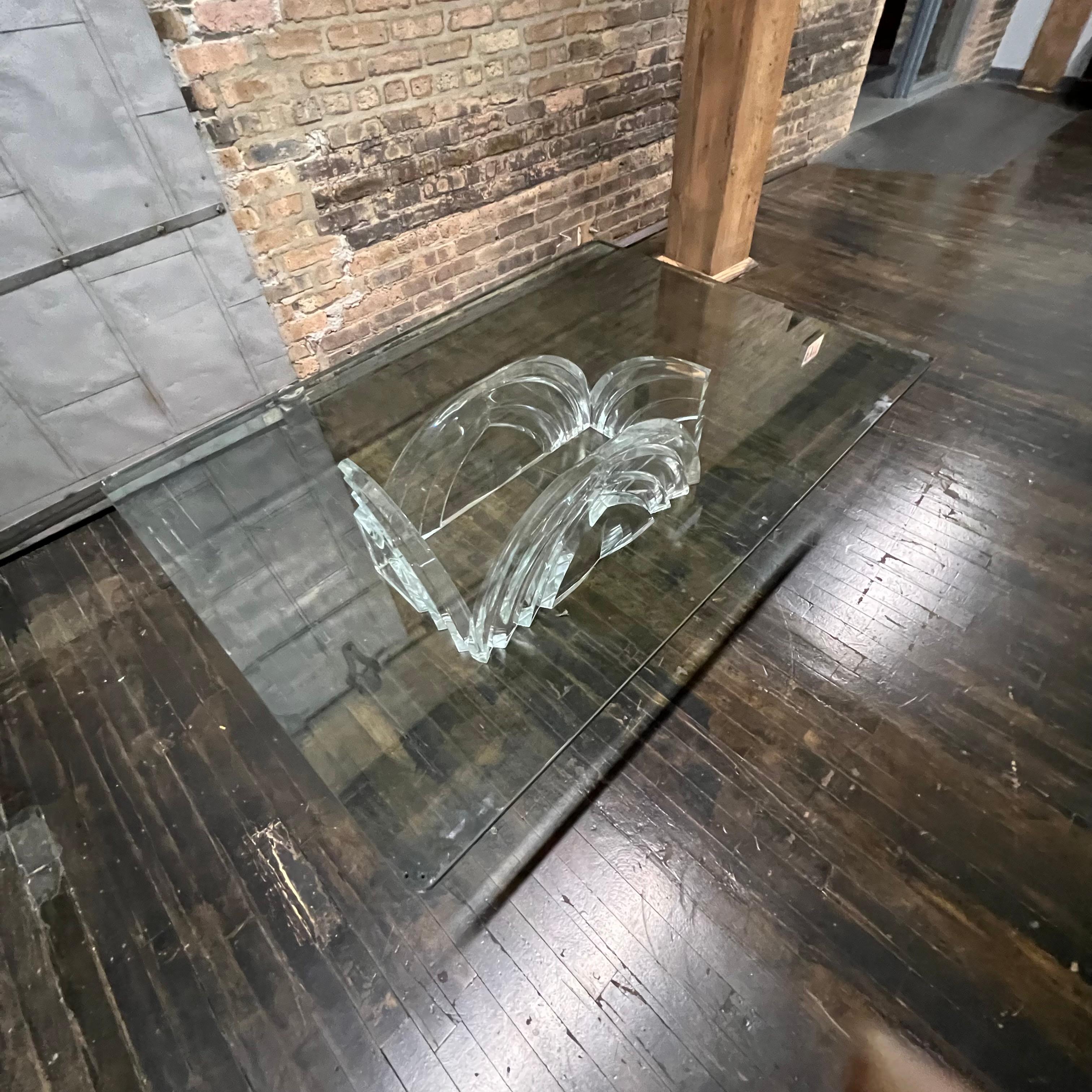 Monumental 1980's Rectangular Lucite and Glass Coffee Table For Sale 1