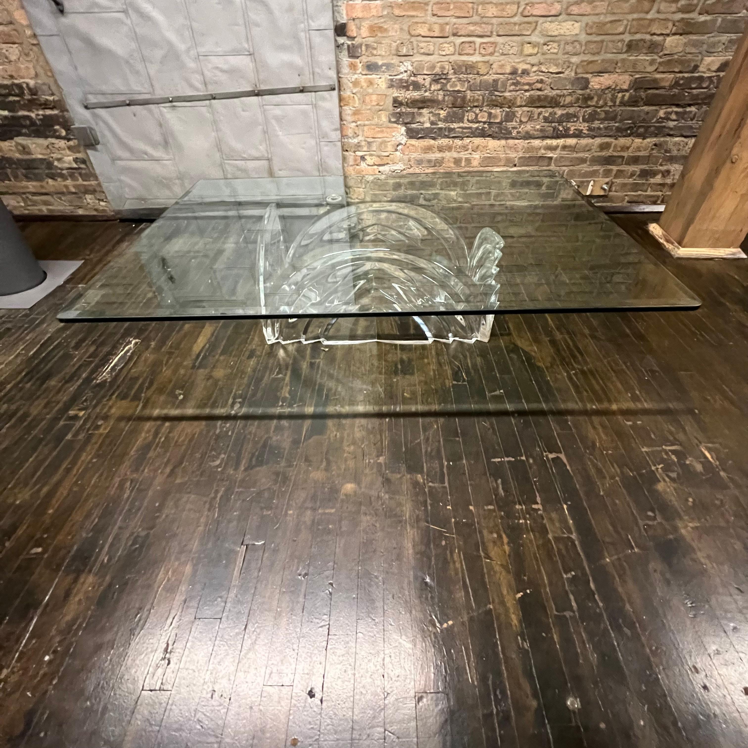 Monumental 1980's Rectangular Lucite and Glass Coffee Table For Sale 4