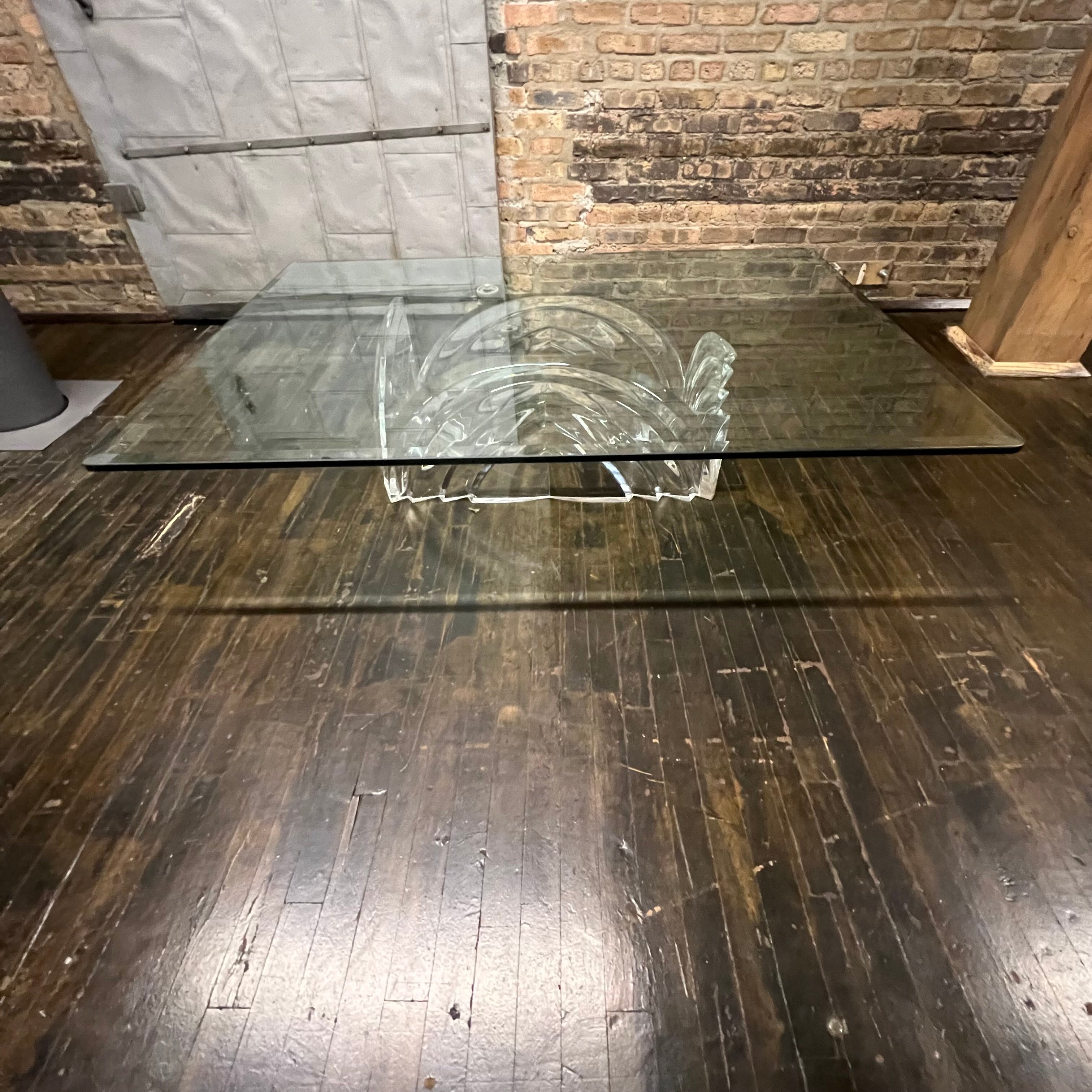 Monumental 1980's Rectangular Lucite and Glass Coffee Table For Sale
