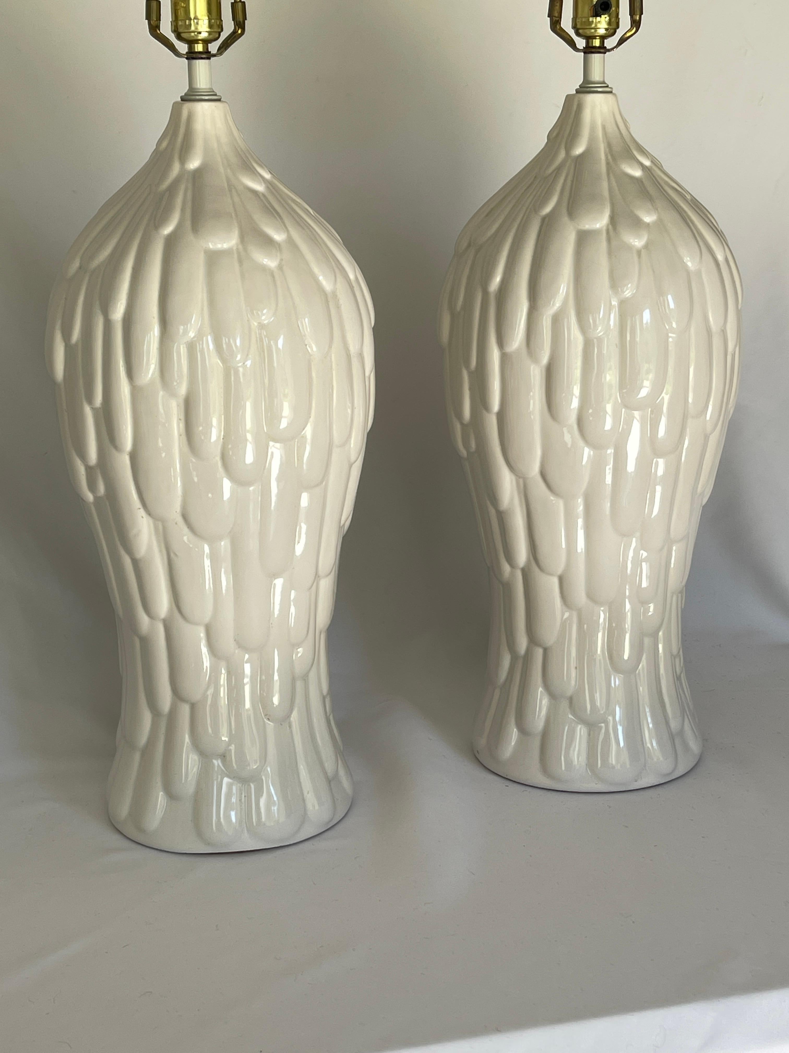 Modern Monumental 1980's Royal Haeger White Glazed Ceramic Lamps For Sale