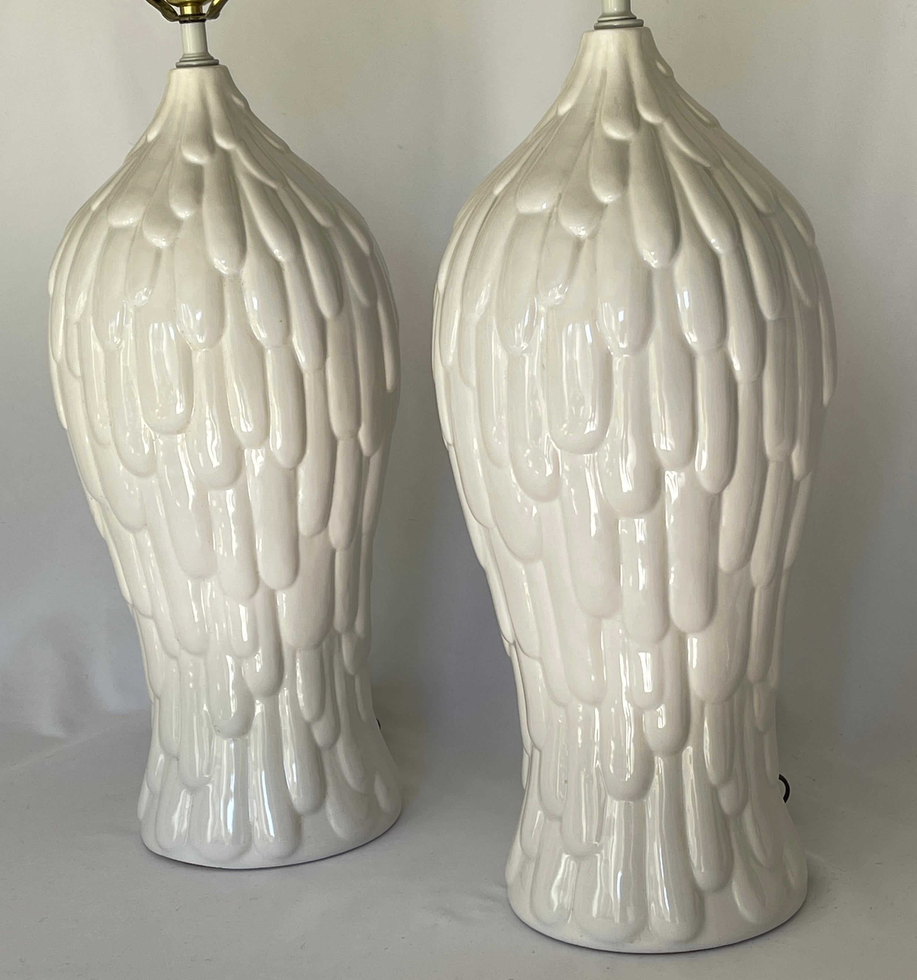 American Monumental 1980's Royal Haeger White Glazed Ceramic Lamps For Sale