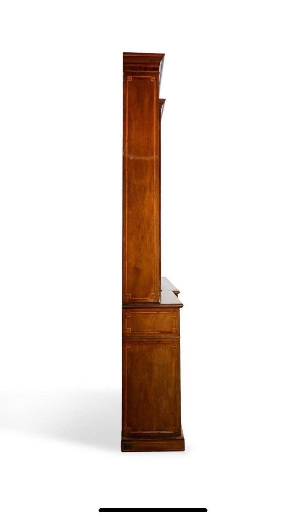 Monumental 19th Century English Mahogany Georgian Inlaid Breakfront Cabinet For Sale 2