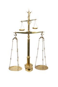 Monumental 19th C. French Brass Butcher's Balance Scale with Bull Head Finial