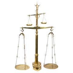 Monumental 19th C. French Brass Butcher's Balance Scale with Bull Head Finial