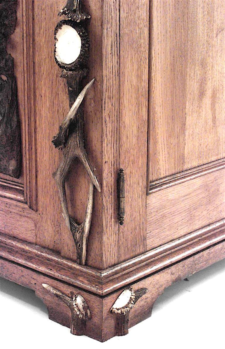 Rustic German Oak & Horn Hutch Cabinet For Sale 5
