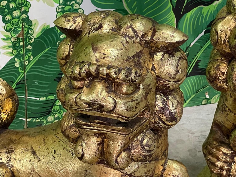 Monumental 19th Century Asian Carved Giltwood Foo Dogs For Sale at 1stDibs