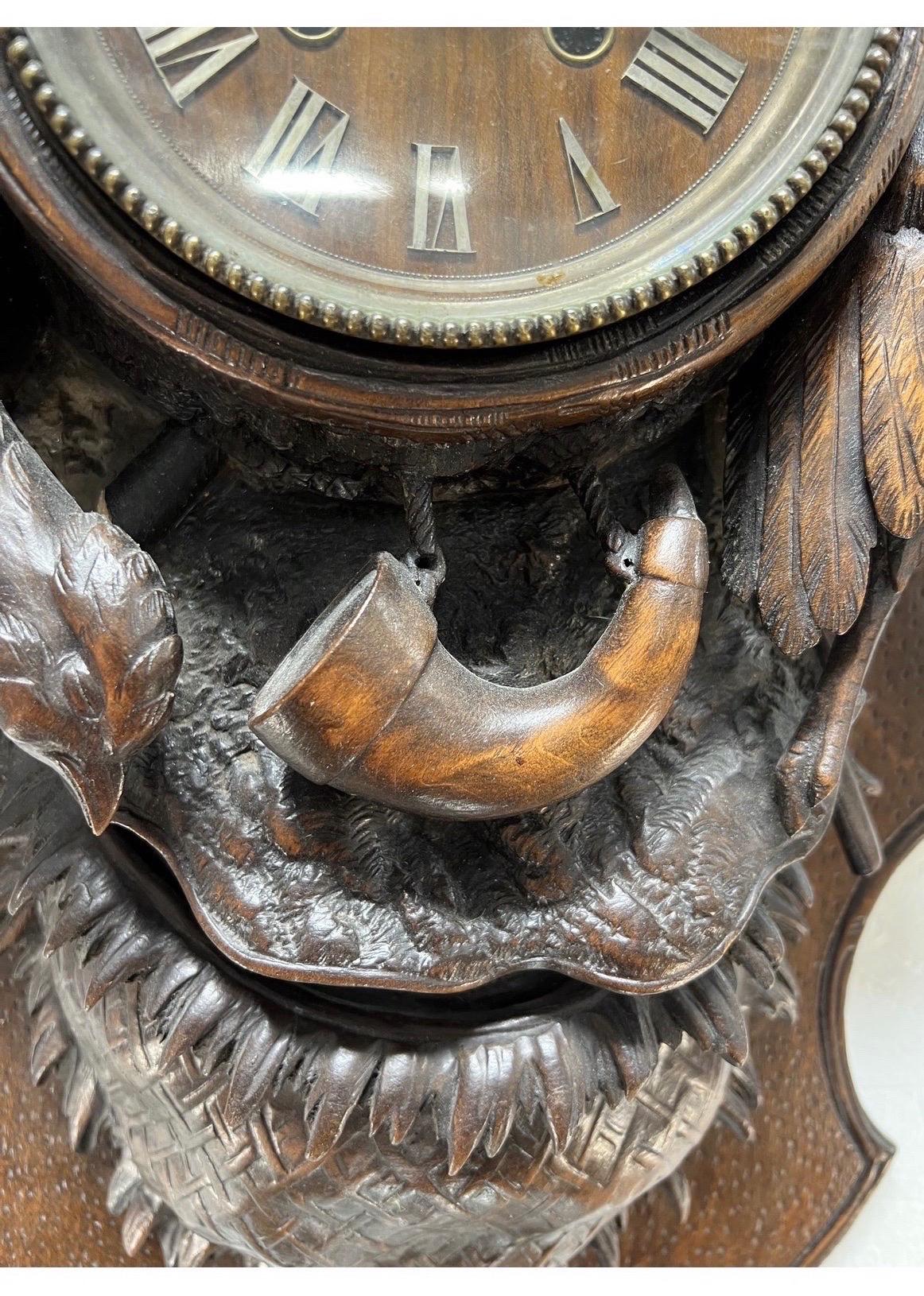 Monumental 19th Century Black Forest Carved “Spoils of the Hunt” Wall Clock For Sale 2