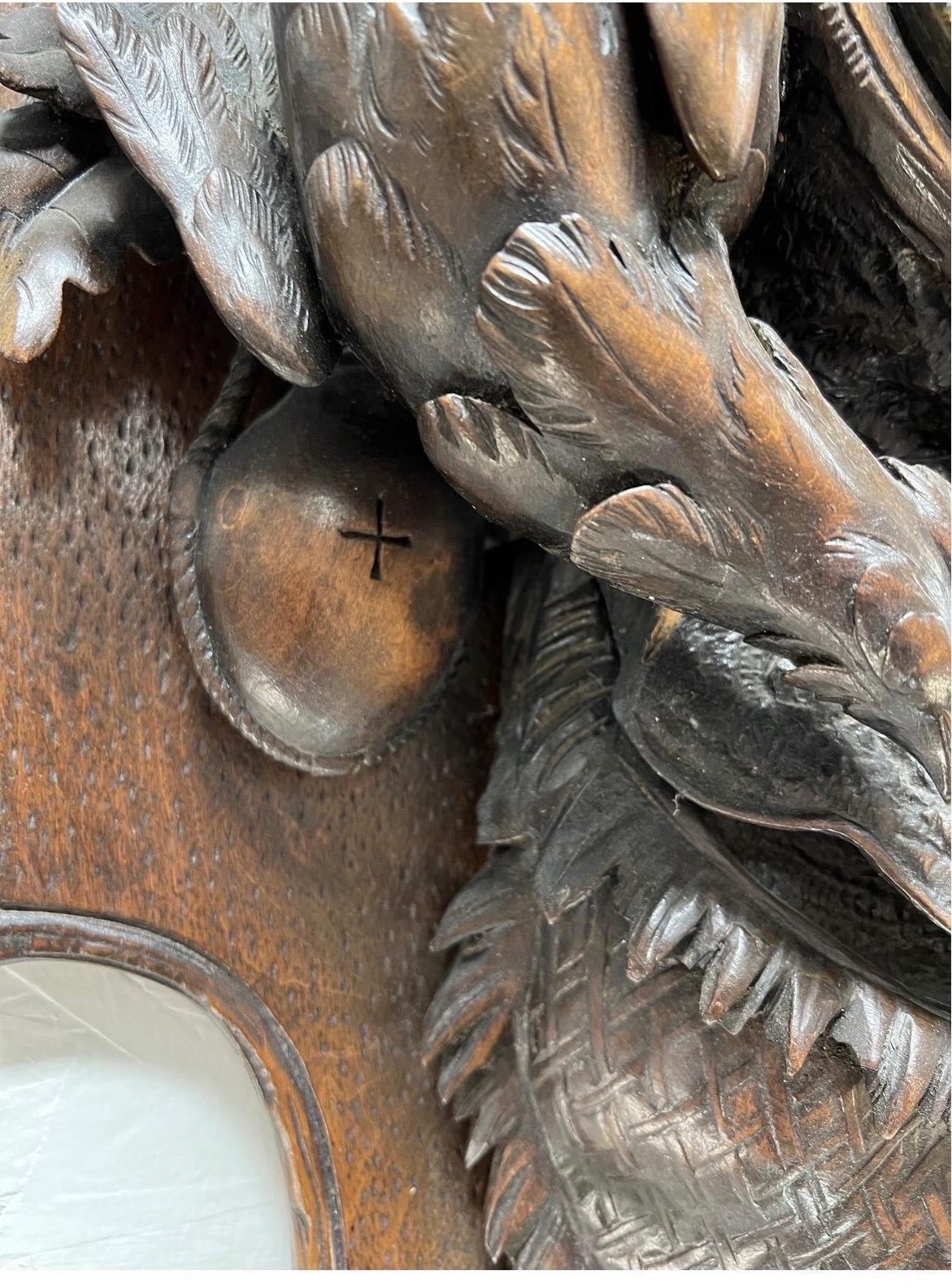 Monumental 19th Century Black Forest Carved “Spoils of the Hunt” Wall Clock For Sale 3