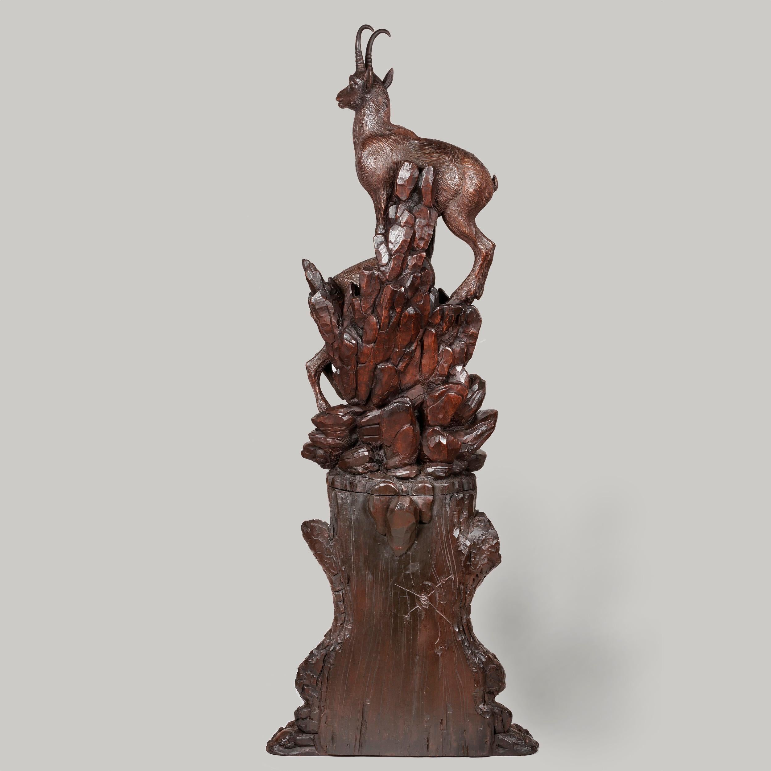 Wood Monumental 19th Century 'Black Forest' Carving of Alpine Mountain Goats