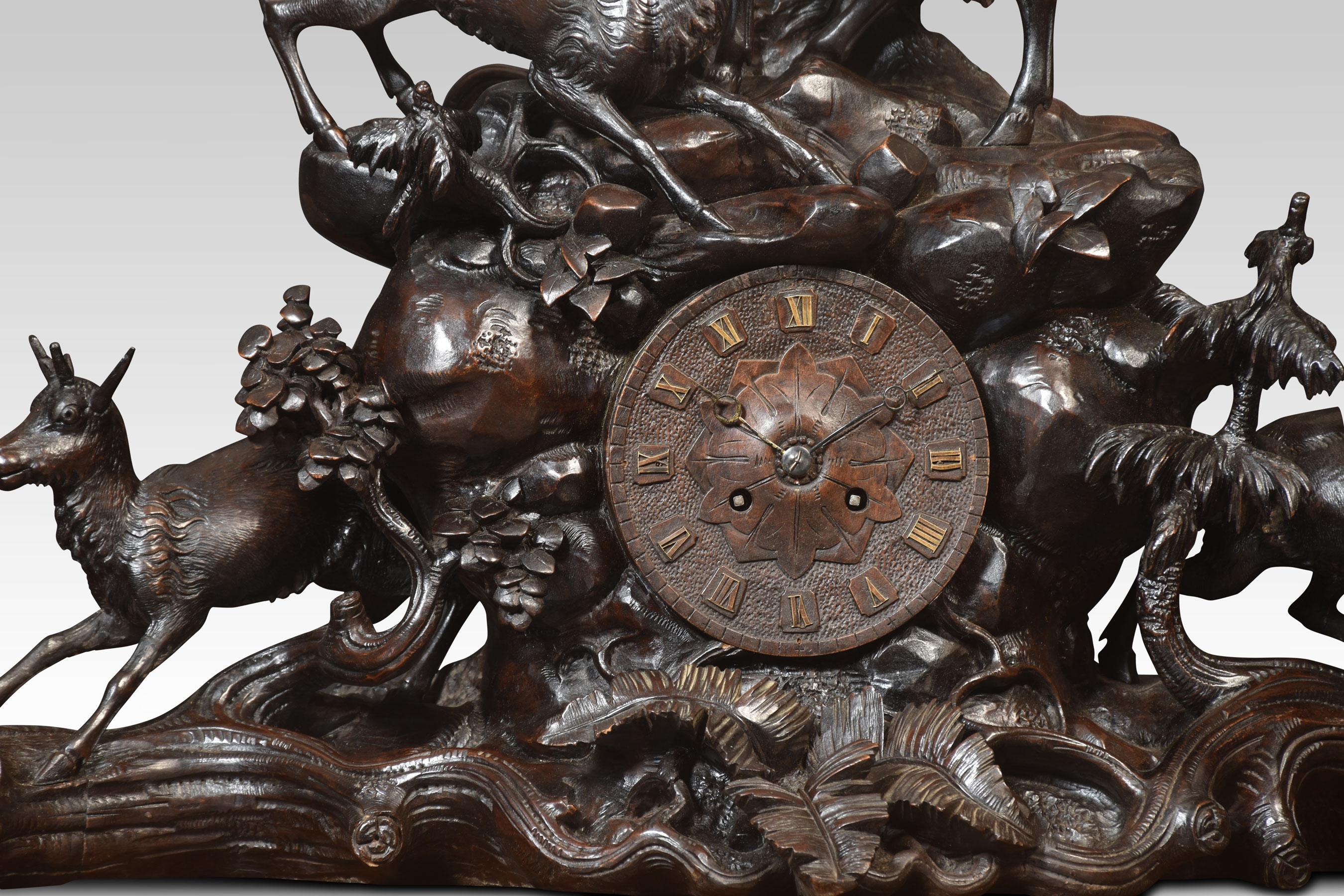 Oak Monumental 19th Century Black Forest Mantel Clock set For Sale