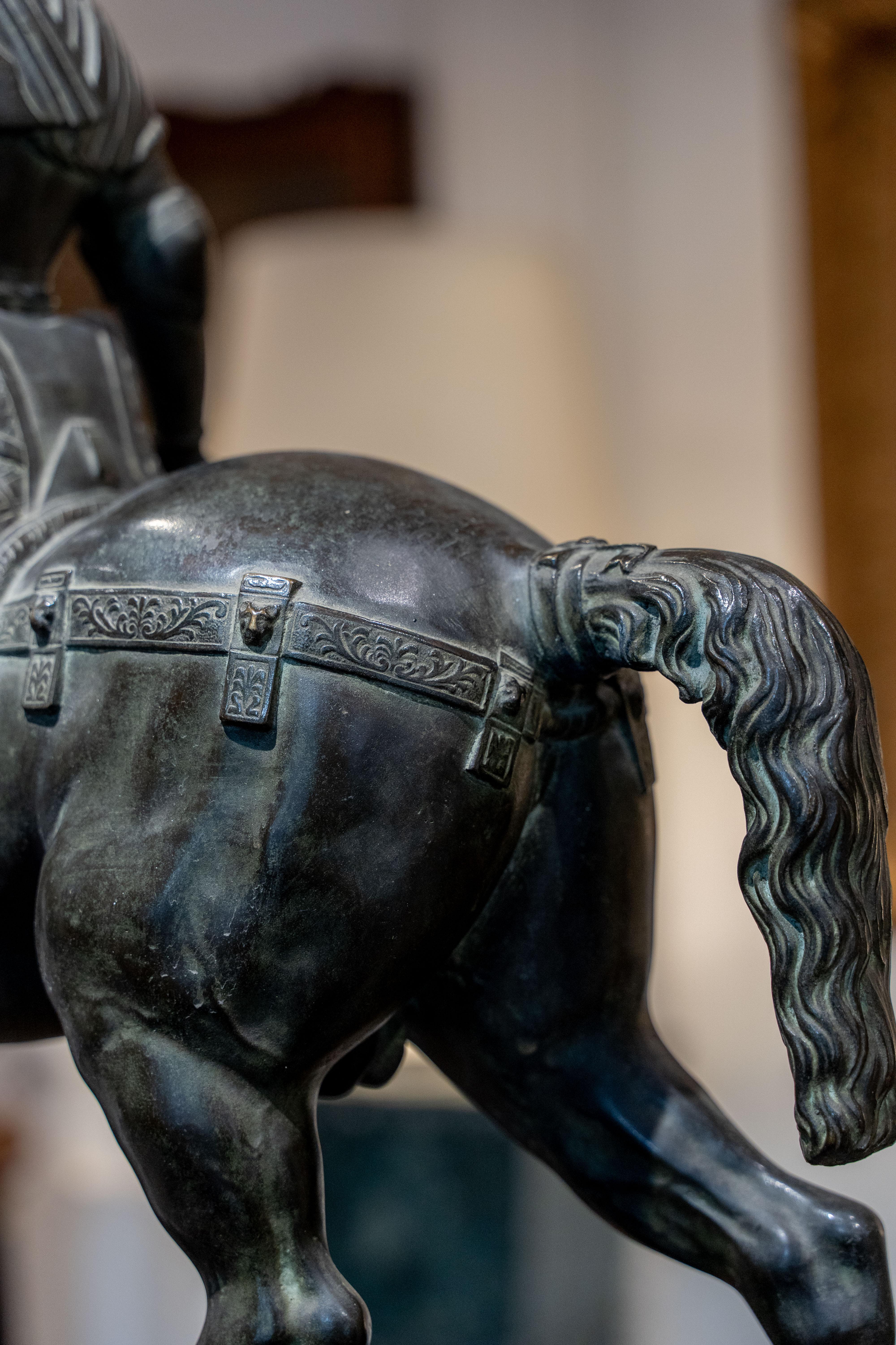 Monumental 19th Century Bronze Equestrian Statue of Bartolomeo Colleoni In Fair Condition For Sale In Budapest, HU