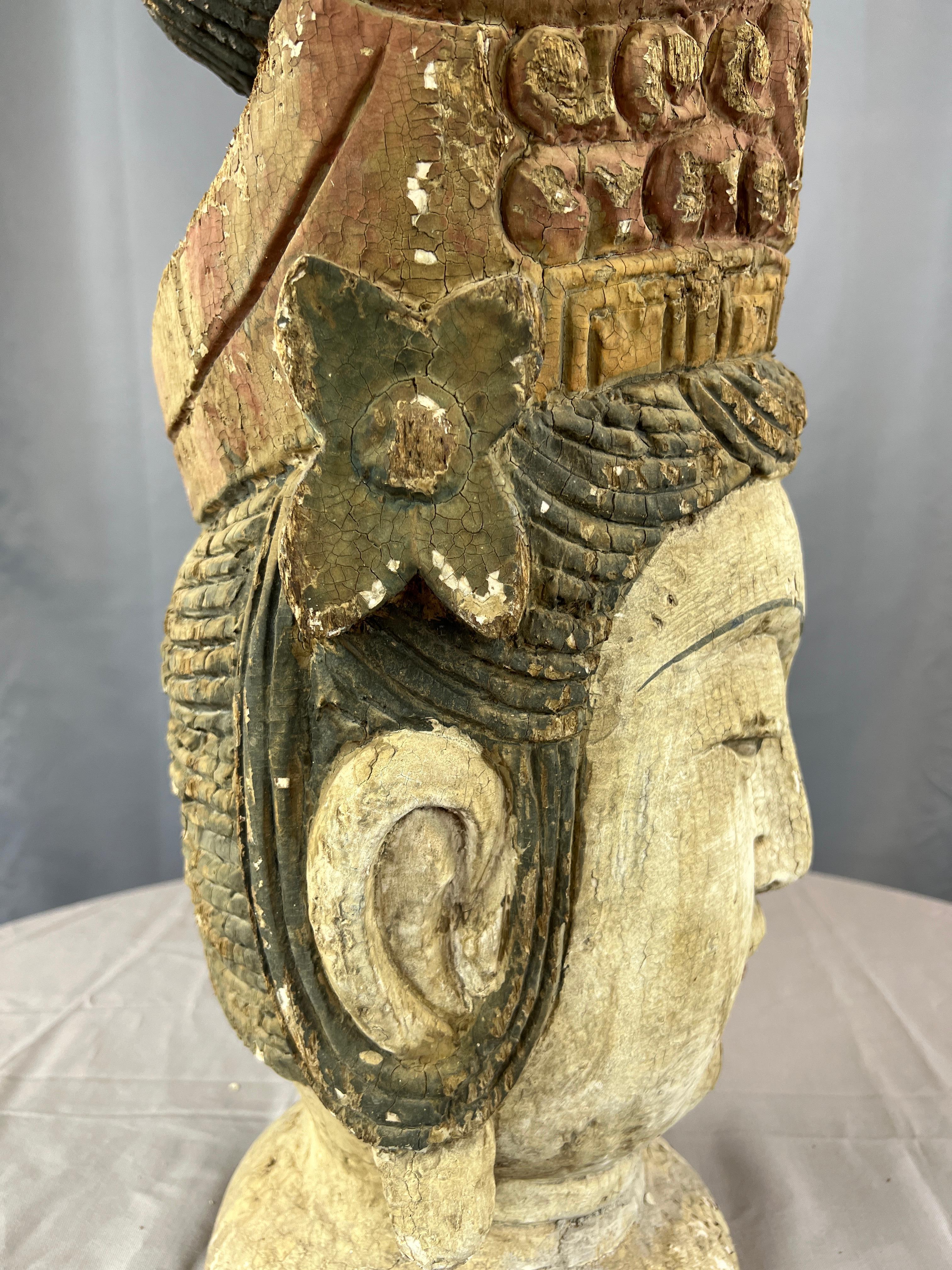 Monumental 19th Century Carved Wood Quan Yin 'Kuan Yin or Guan Yin' Bust For Sale 6