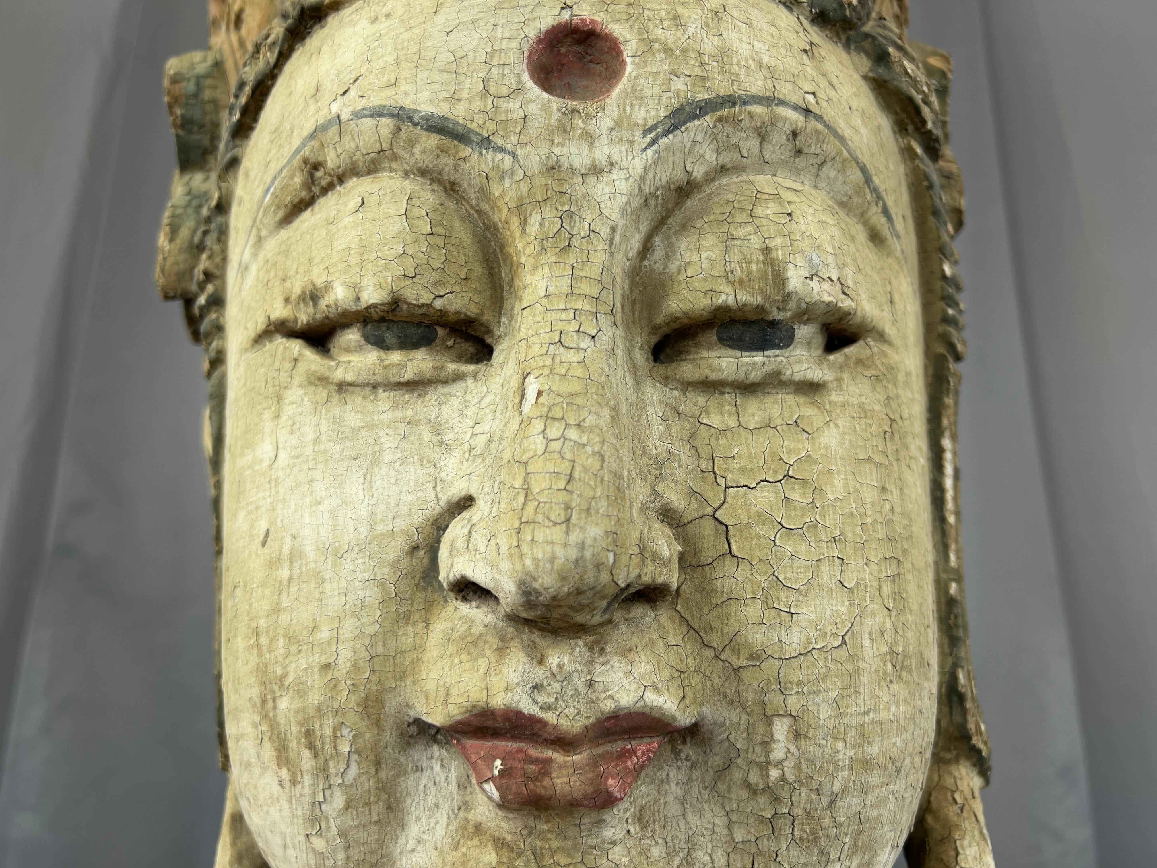 Monumental 19th Century Carved Wood Quan Yin 'Kuan Yin or Guan Yin' Bust For Sale 10