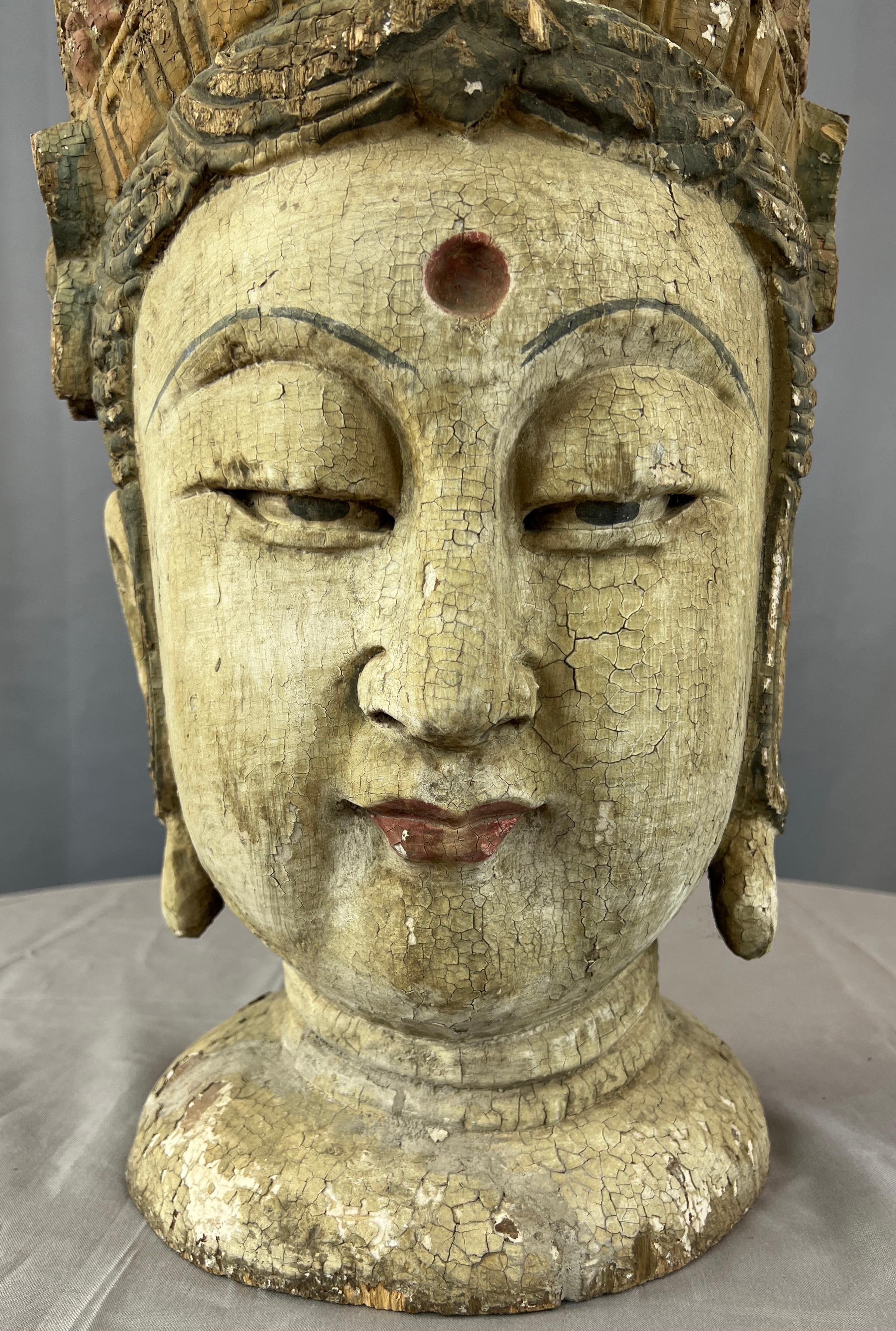 Chinese Monumental 19th Century Carved Wood Quan Yin 'Kuan Yin or Guan Yin' Bust For Sale