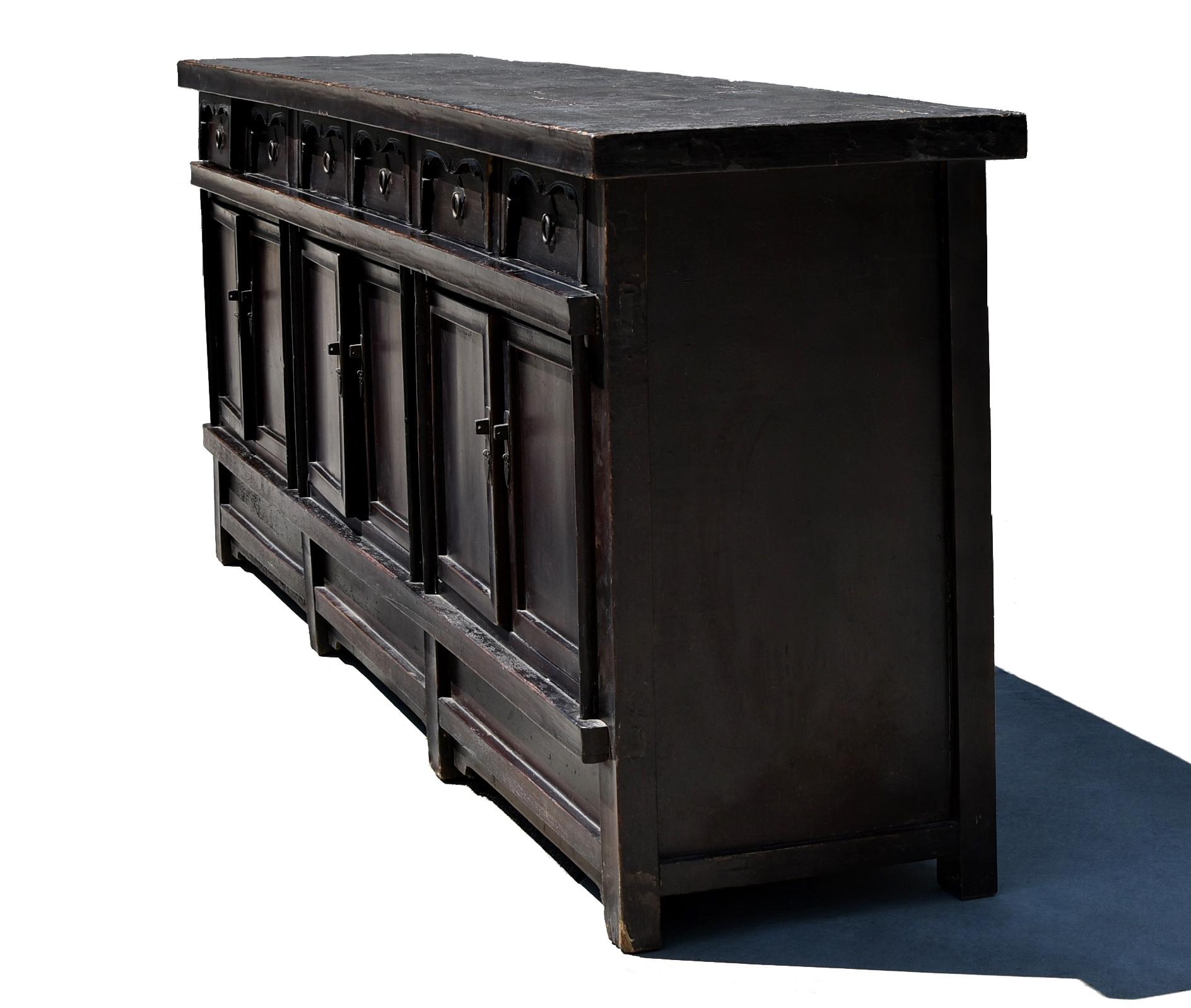 Hand-Crafted Monumental 19th Century Chinese Black Sideboard 9'8