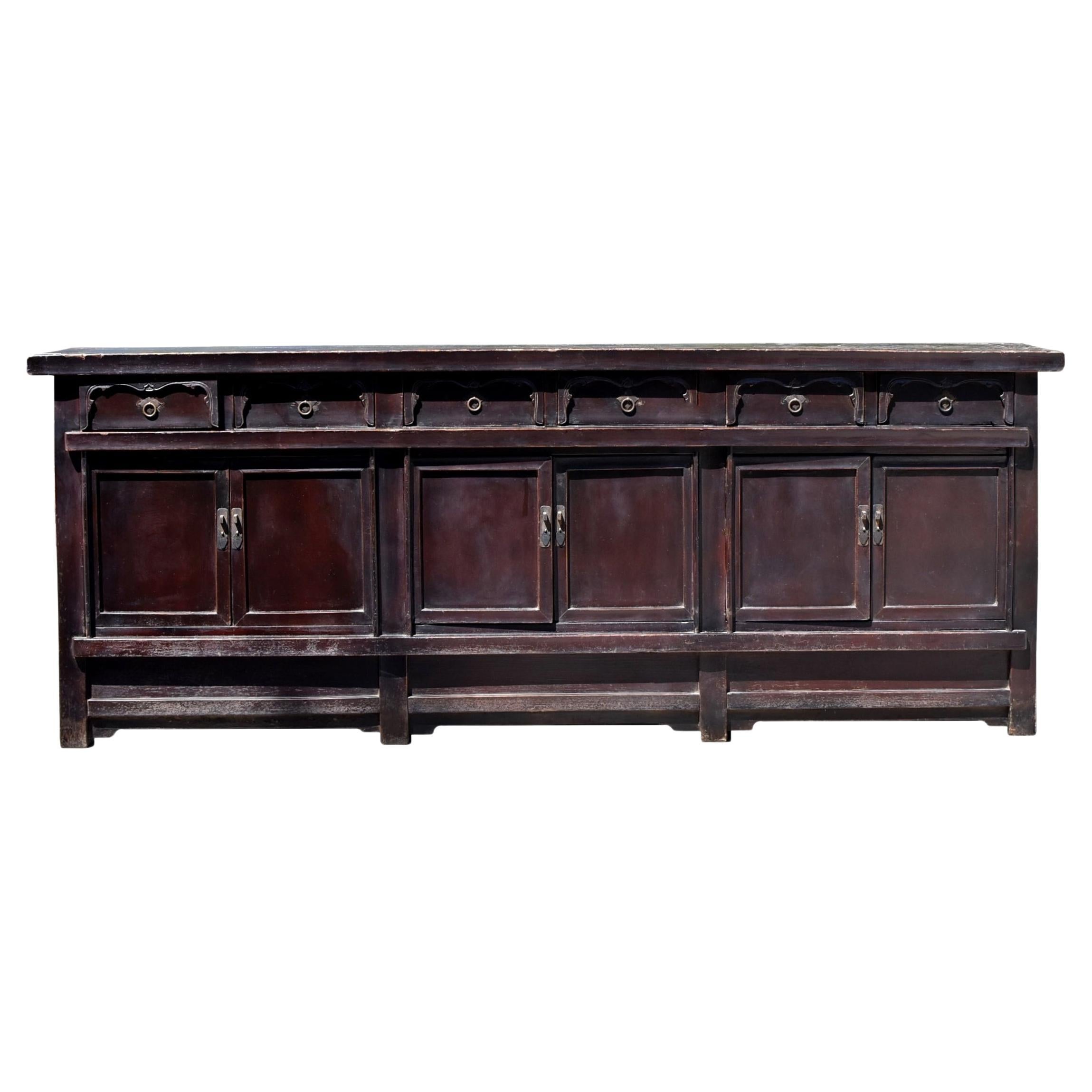 Monumental 19th Century Chinese Black Sideboard 9'8" 
