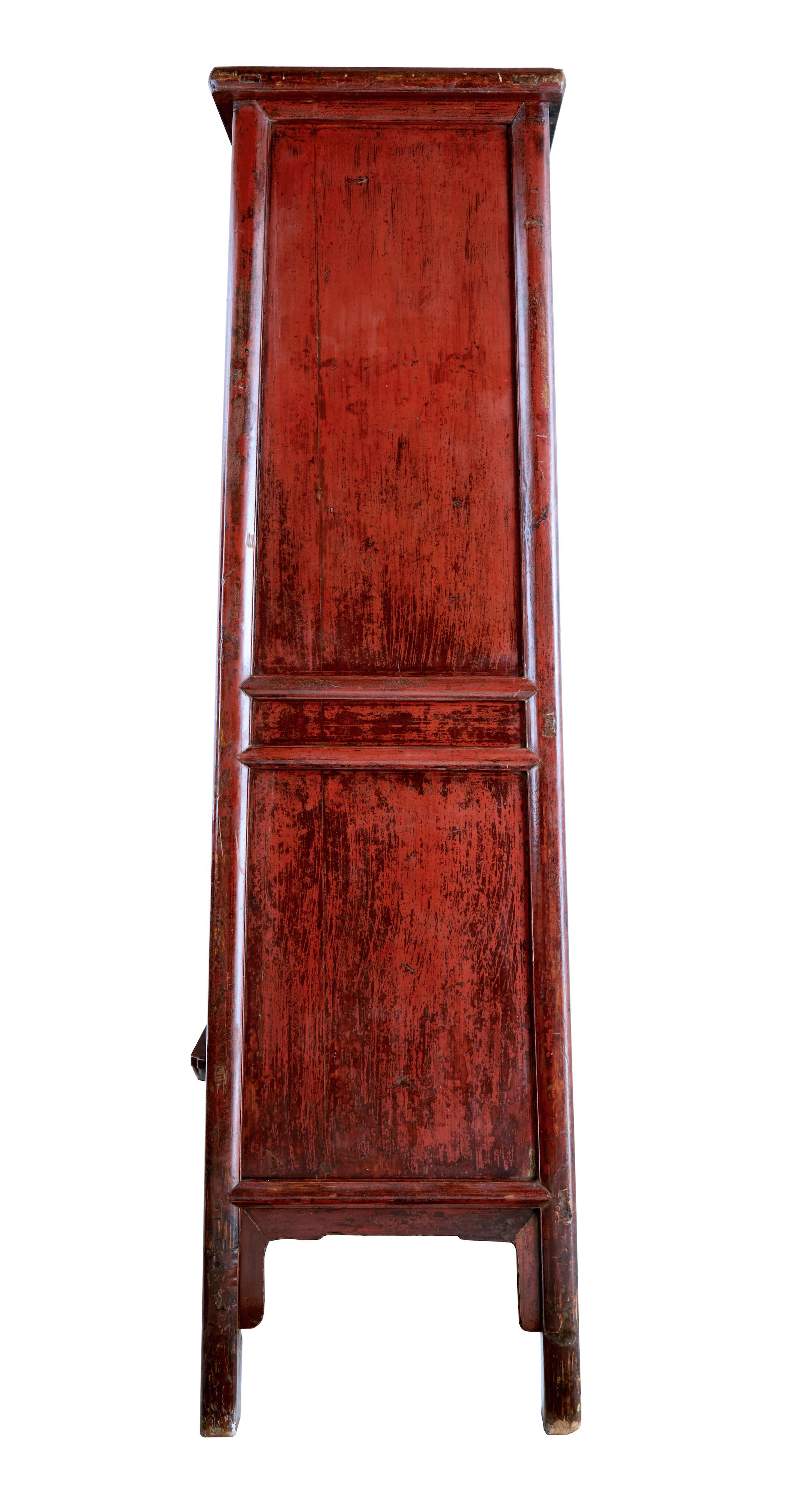 Qing Monumental 19th Century Chinese Red Lacquer Cupboard For Sale
